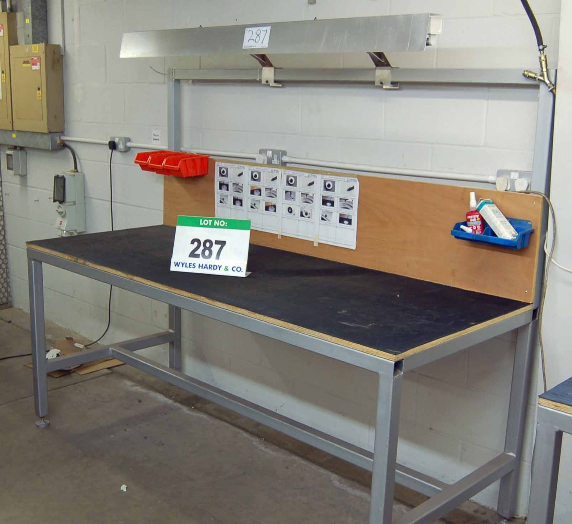 A 2m x 0.8m Welded Steel Workbench with Overhead Lighting and Rubber Worksurface