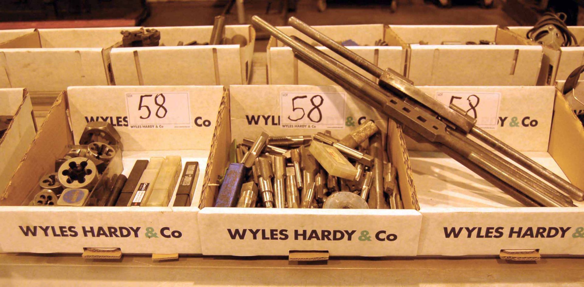 Three Boxes of Taps, Dies and Hand Wrenches (As Photographed)