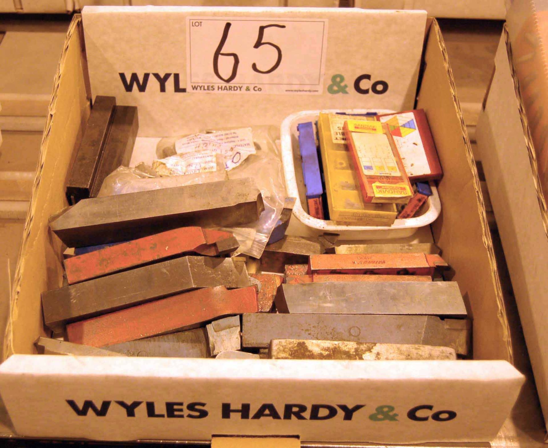 A Box of Braised Tip Lathe Tools and Various Tip Inserts (As Photographed)