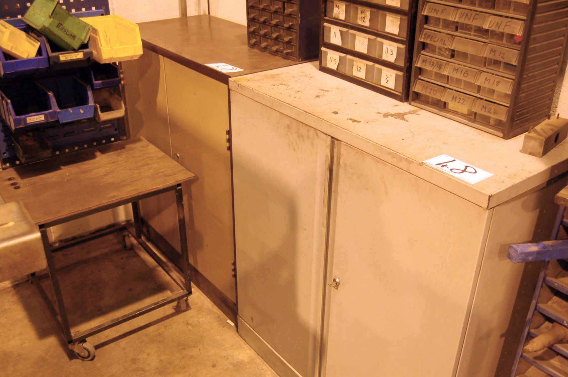 Three 2 Door Steel Tool Cupboards and Three Welded Steel Workpiece Assembly Benches (As - Image 3 of 3