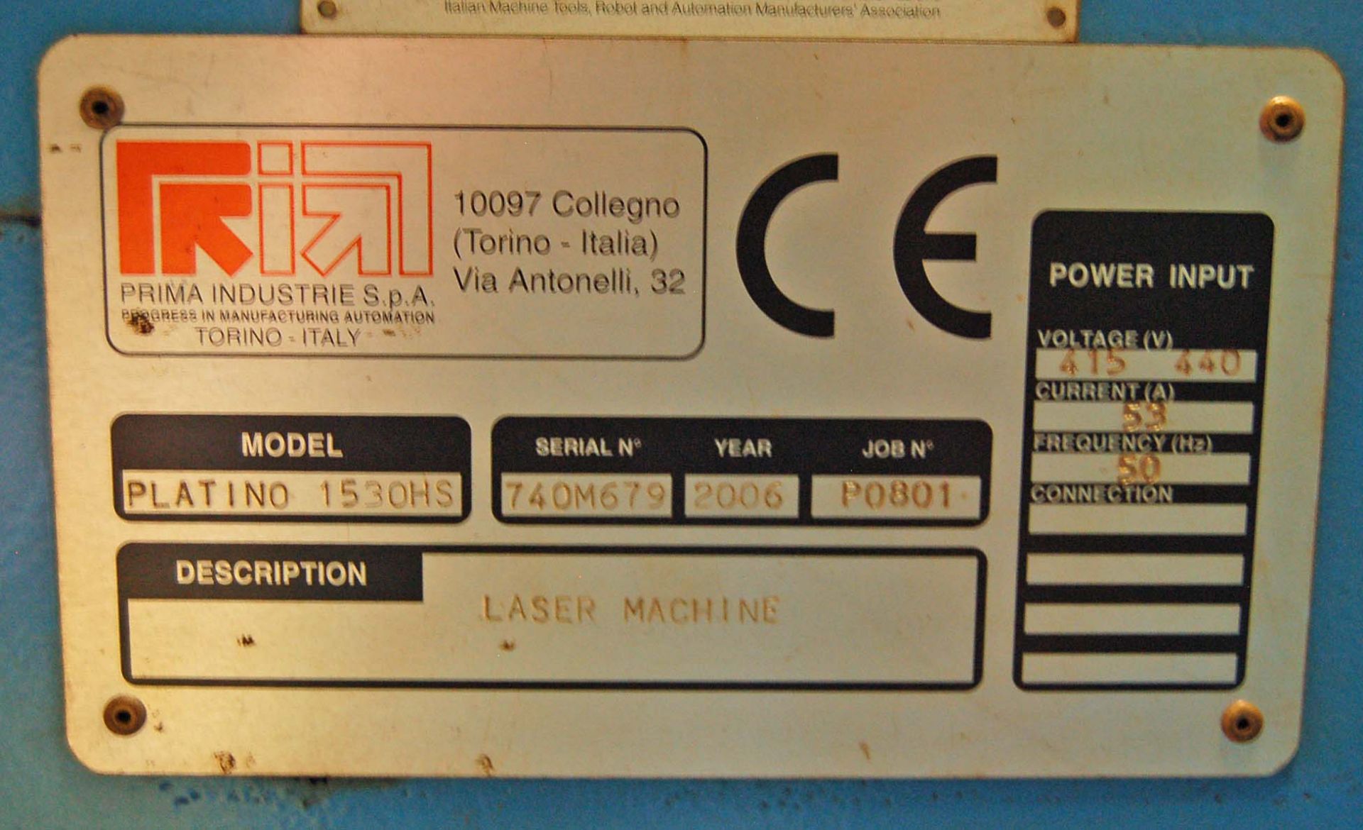 A PRIMA INDUSTRIE Platino 1530HS Laser Profiling Machine, Serial No. 740M679 (2006), with 3M x 2M - Image 5 of 14