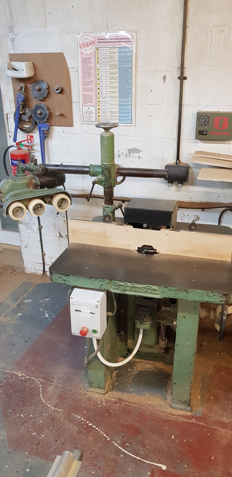 A ROBINSON NP-T 6 inch Single Spindle Moulder, Serial No. 1245, with Spindle Brake Switchgear, Guard