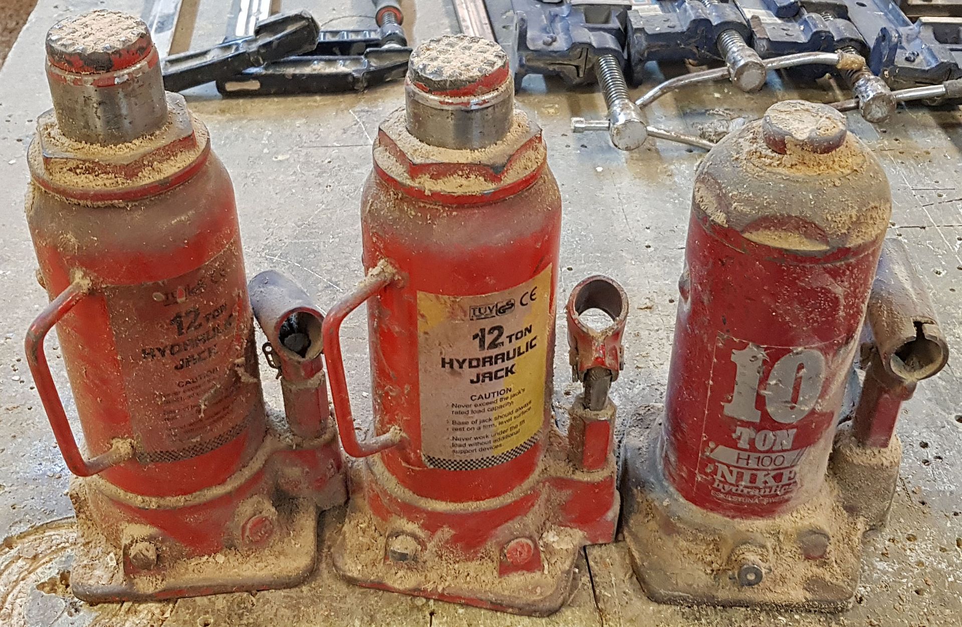 Two 12-Ton Hydraulic Bottle Jacks and A 10-Ton Hydraulic Bottle Jack