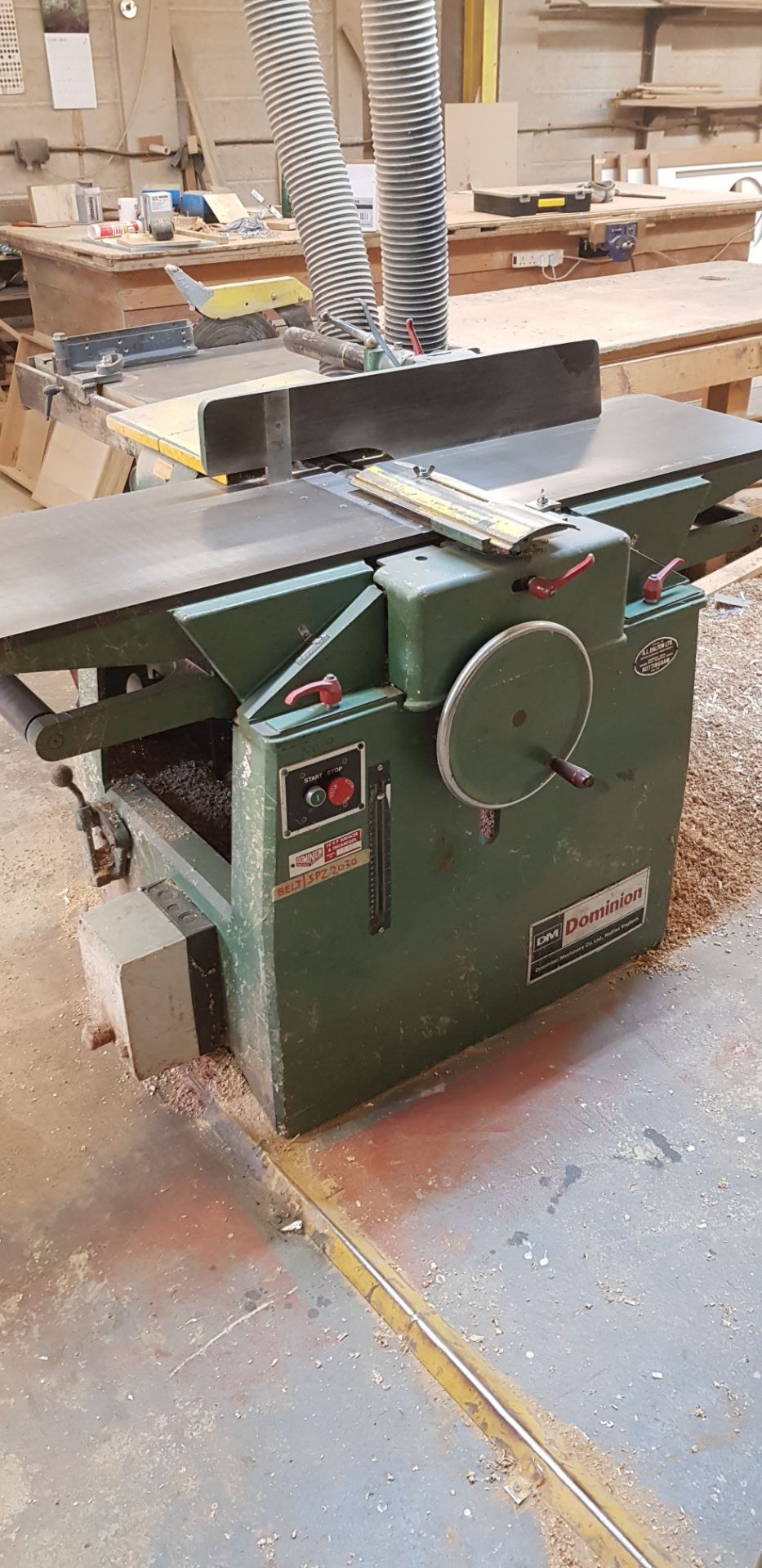 A DOMINION 16 inch x 9 inch Planer Thicknesser, Serial No. 1610, with Spindle Brake Switchgear,