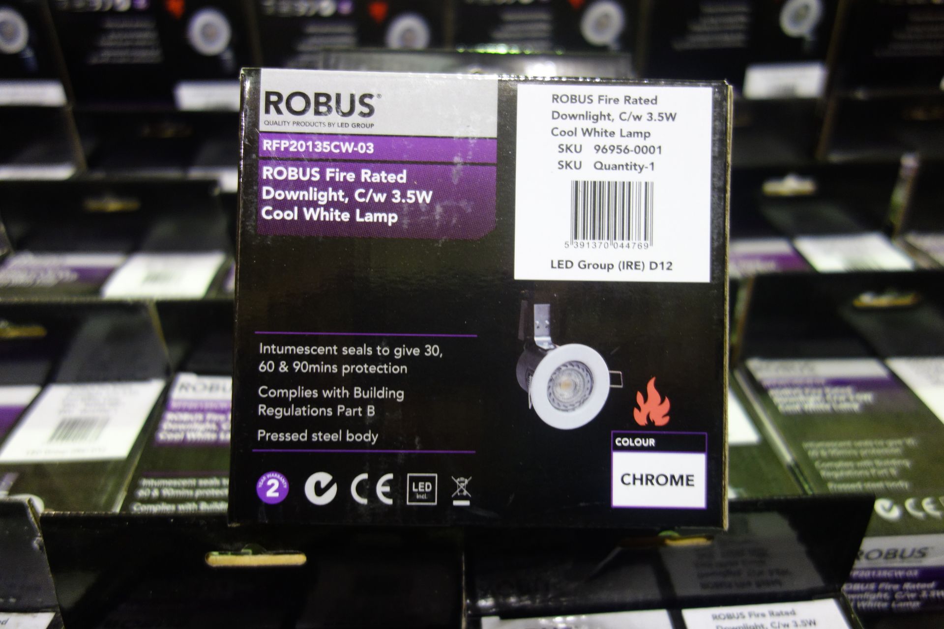 40 X Robus RFP20135CW-03 Fire Rated Downlights C/W 3.5 W Cool White LED Lamp Chrome Finish