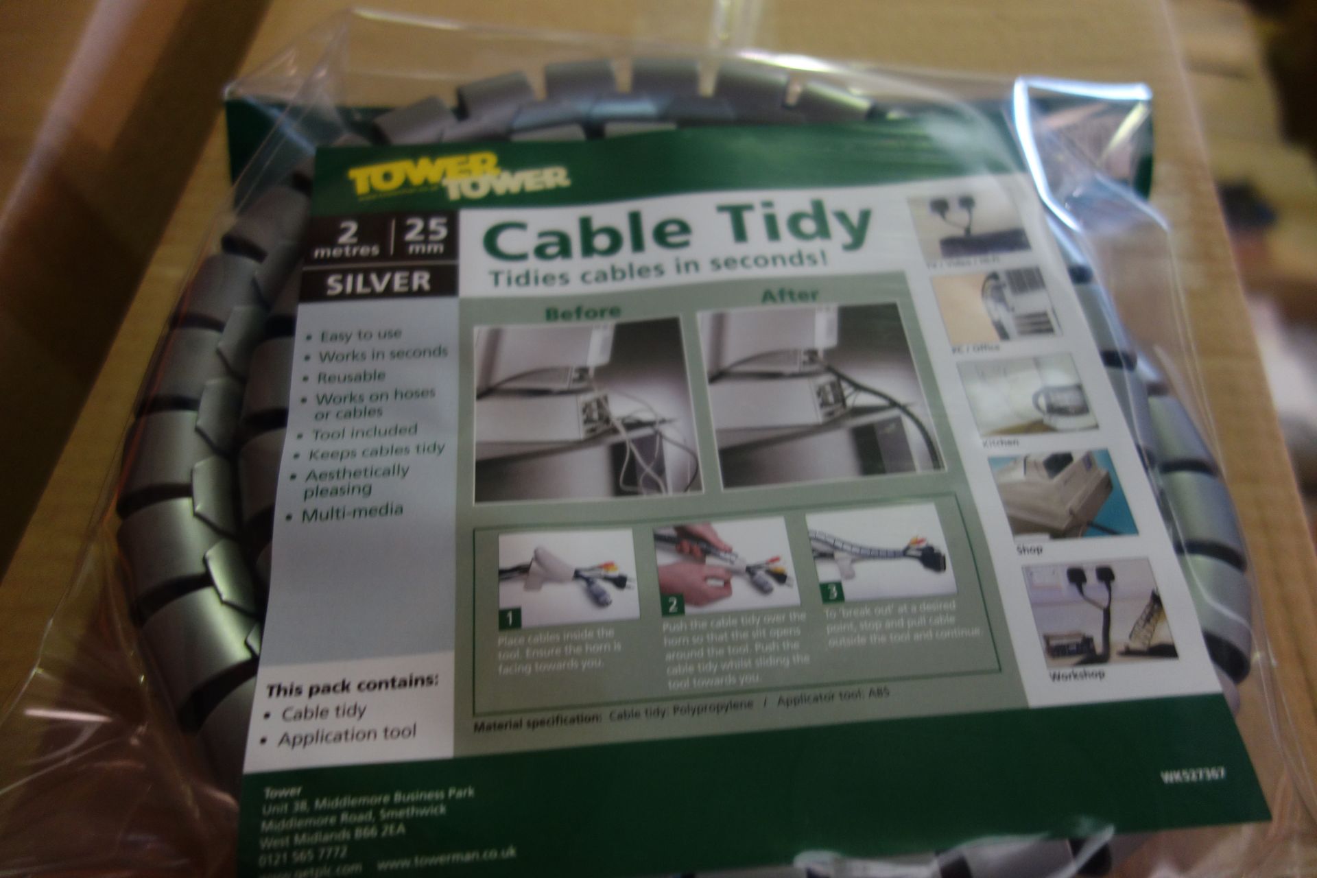 60 X Tower WK527367 2M 25MM Cable Tidy Silver