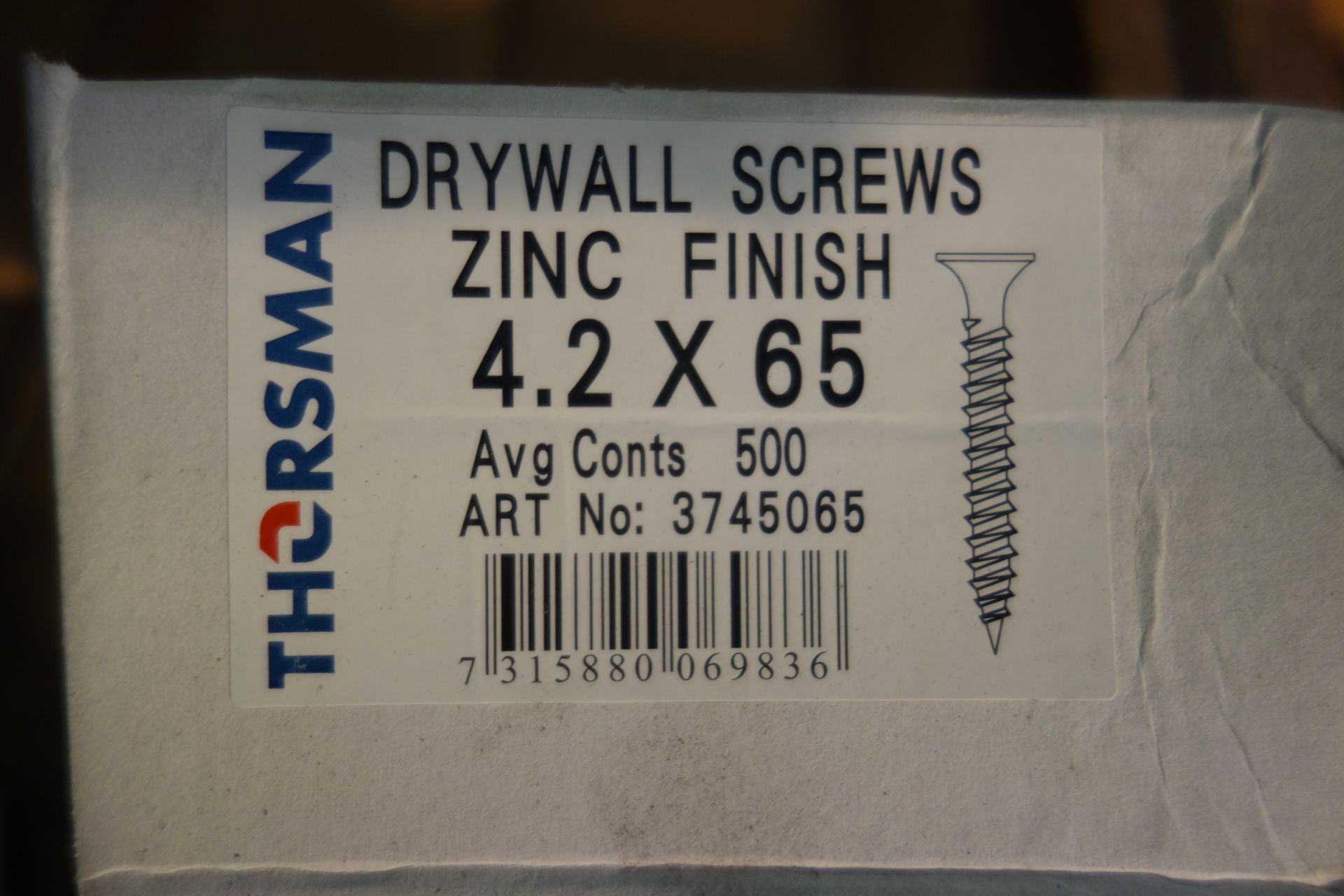 24 X Boxes OfThorsman Dry Wall Screws Zinc Finish 4-2 X 65 Aprox X 500 Per Box