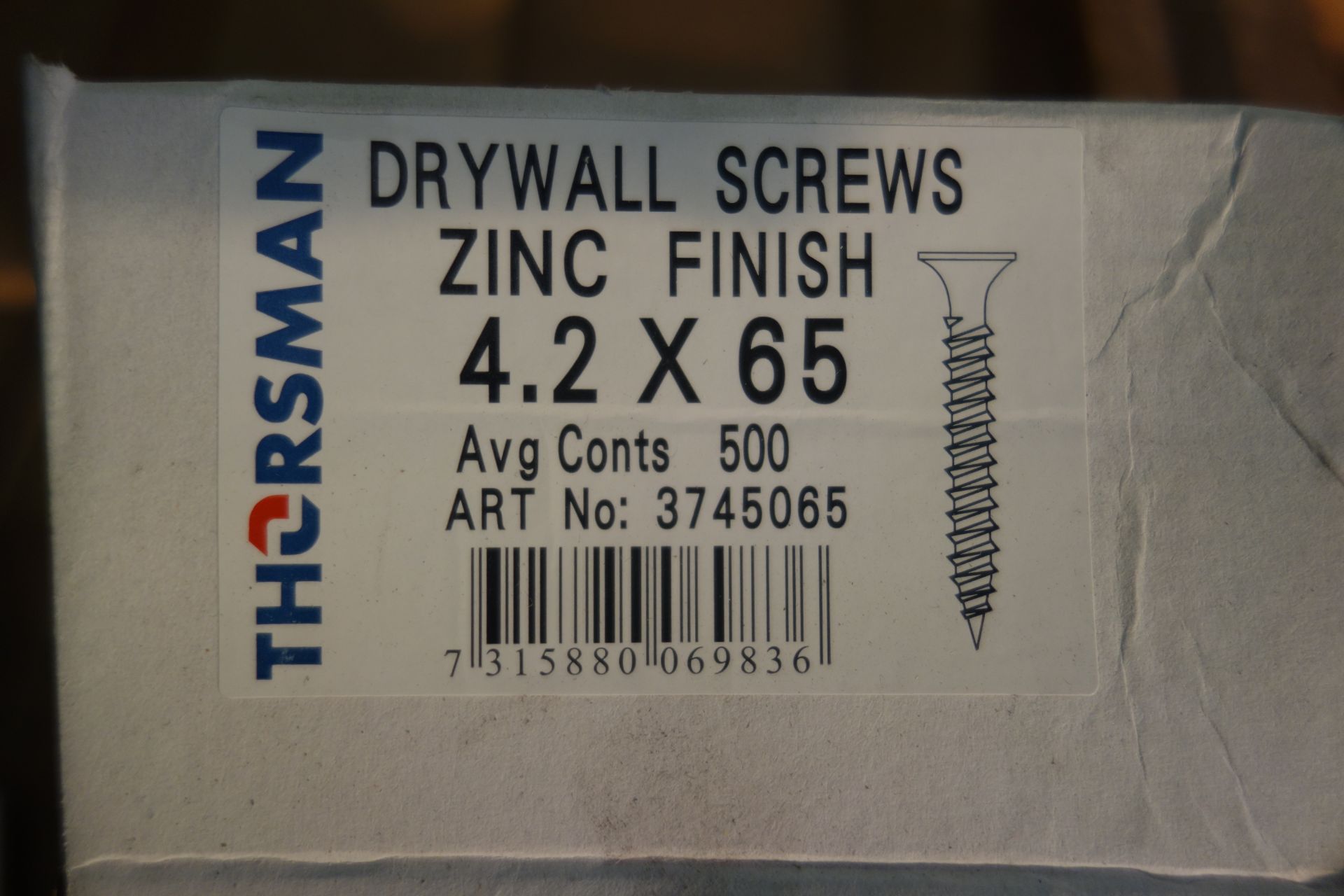 24 X Boxes OfThorsman Dry Wall Screws Zinc Finish 4-2 X 65 Aprox X 500 Per Box