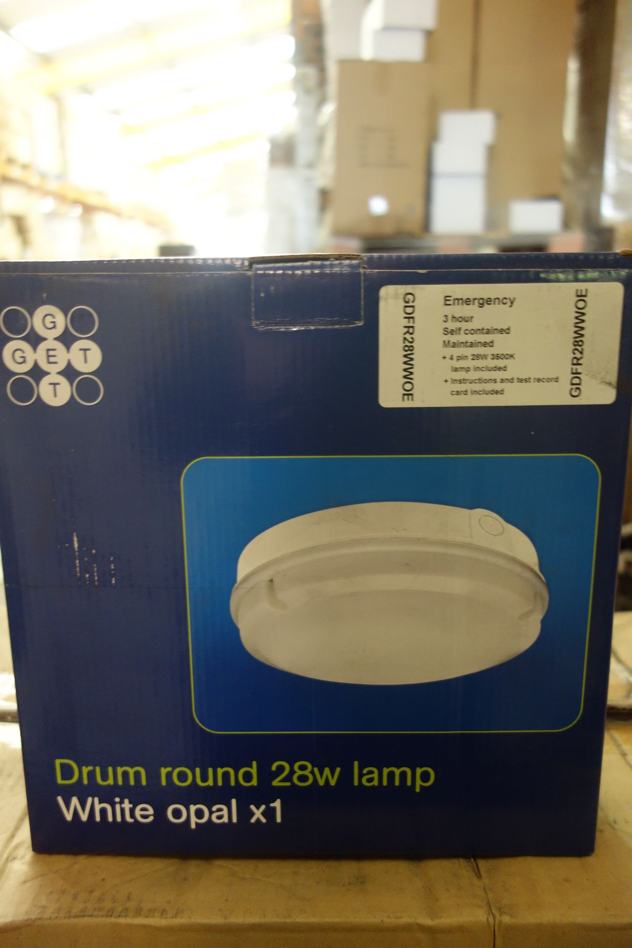 30 X GET Drum Round 28W Lamp White Opal 3HR Self Contaned Mantained 4P 3500K Lamp INC: