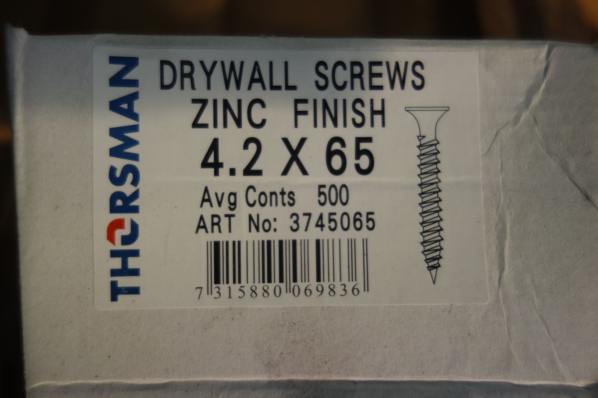 24 X Boxes OfThorsman Dry Wall Screws Zinc Finish 4-2 X 65 Aprox X 500 Per Box