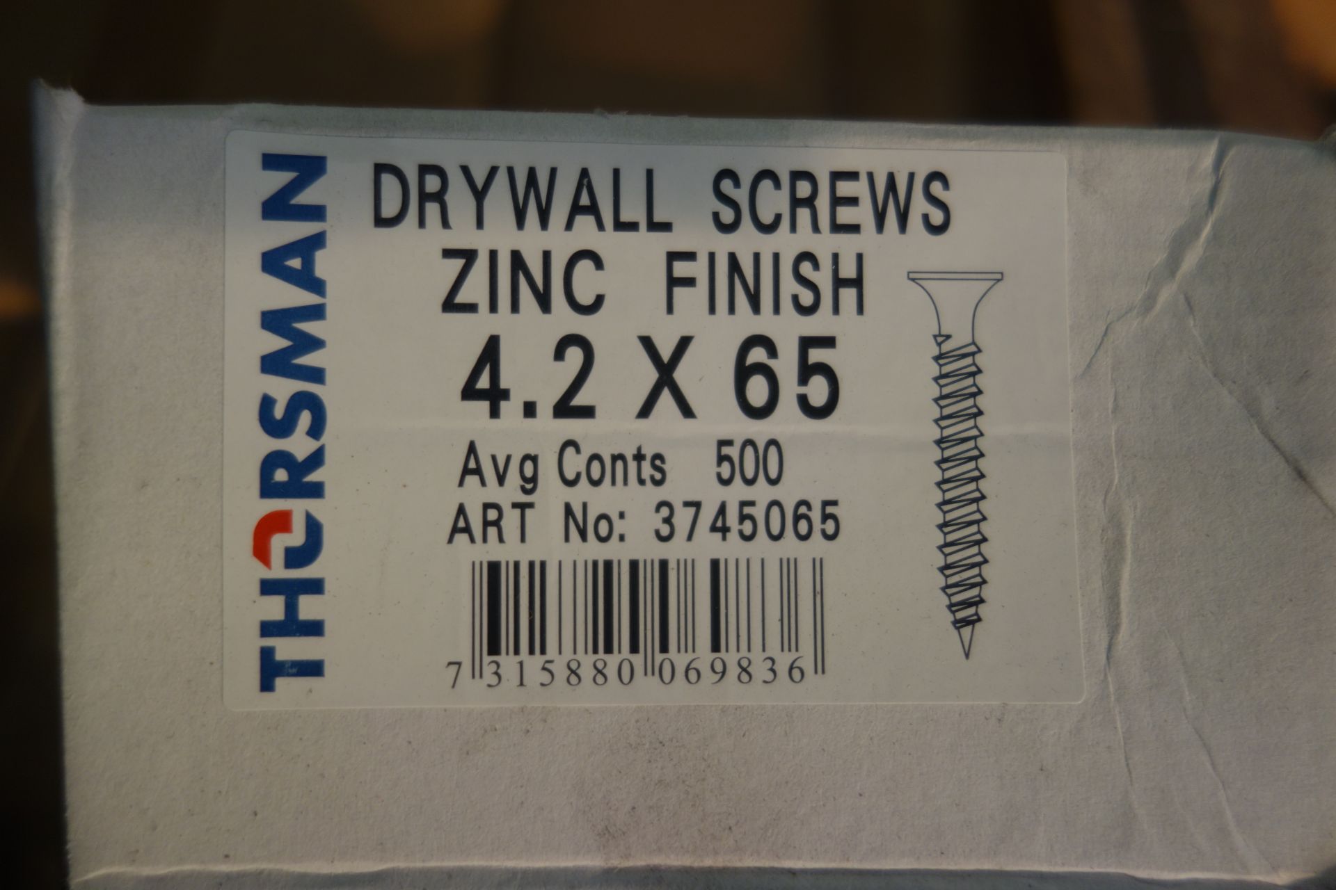 24 X Boxes OfThorsman Dry Wall Screws Zinc Finish 4-2 X 65 Aprox X 500 Per Box