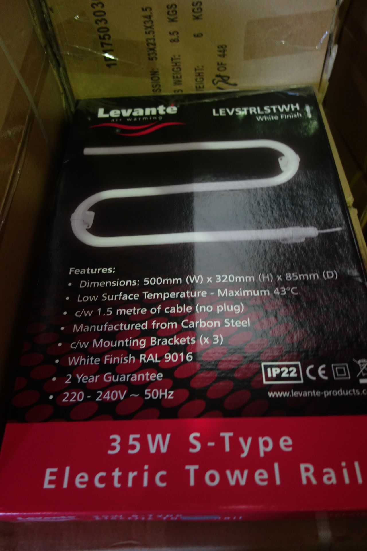 10 X Levante 35W S-Type Electric Towel Rail 500mm X 320MM X 85MM White Finish