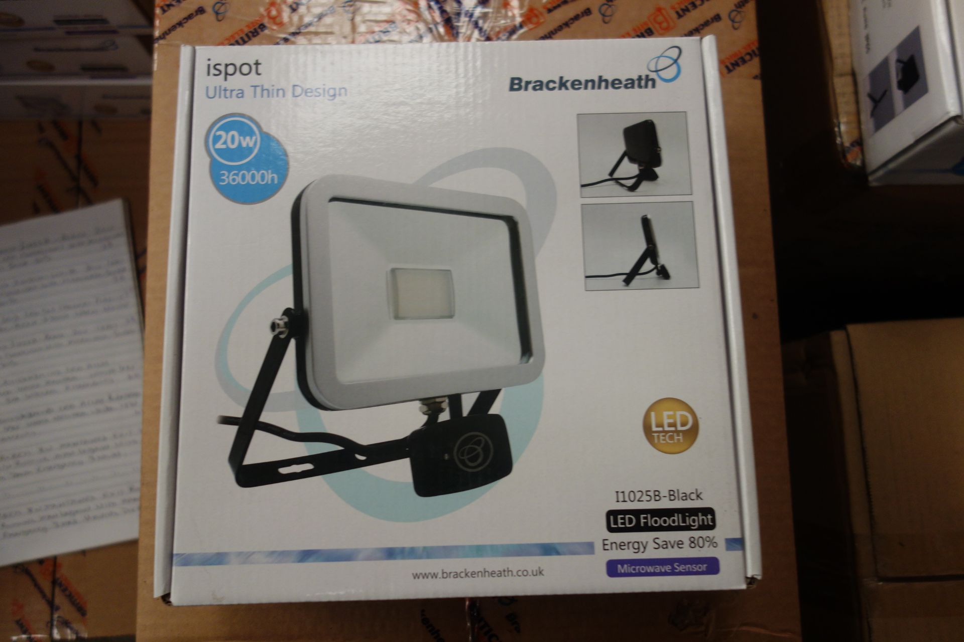 5 X BrakenHeath I1025B-Black 20W Ispot Ultra Thin LED FloodLight With Microwave Sensor Energy Save