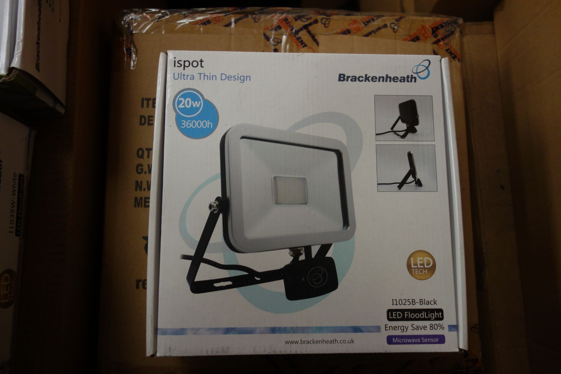 5 X BrakenHeath I1025B-Black 20W Ispot Ultra Thin LED FloodLight With Microwave Sensor Energy Save