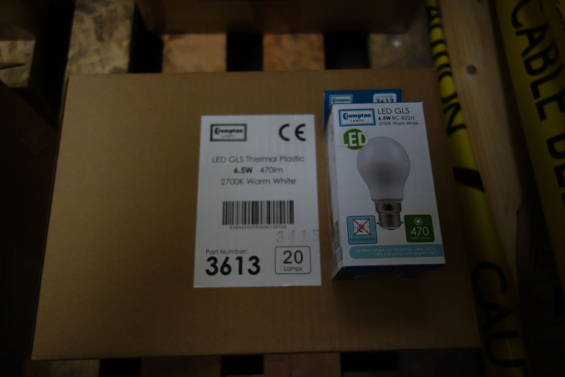 100 X Crompton 3613 LED GLS Thermal Plastic 6.5 W 470 Lumen 2700K Warm White