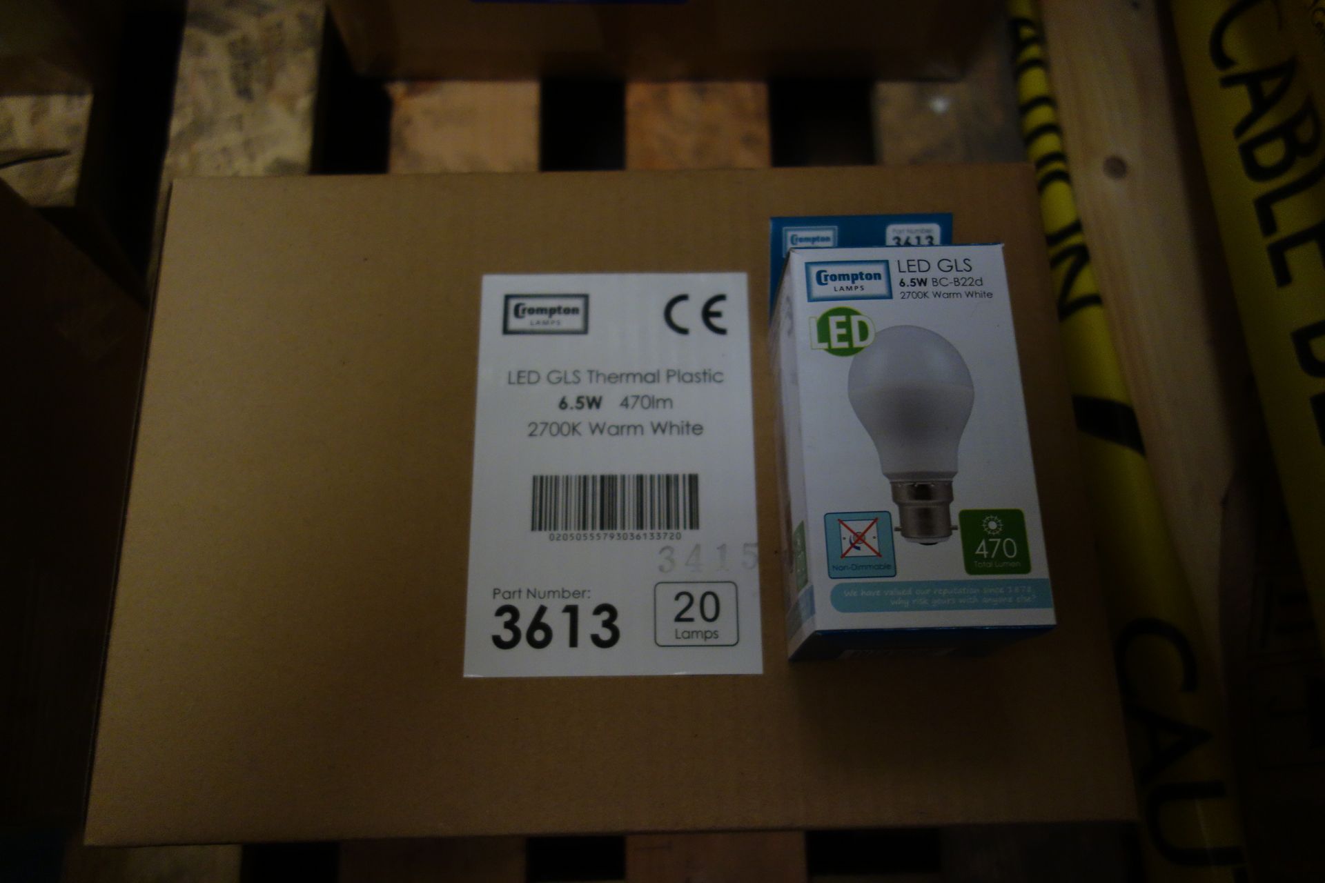 100 X Crompton 3613 LED GLS Thermal Plastic 6.5 W 470 Lumen 2700K Warm White