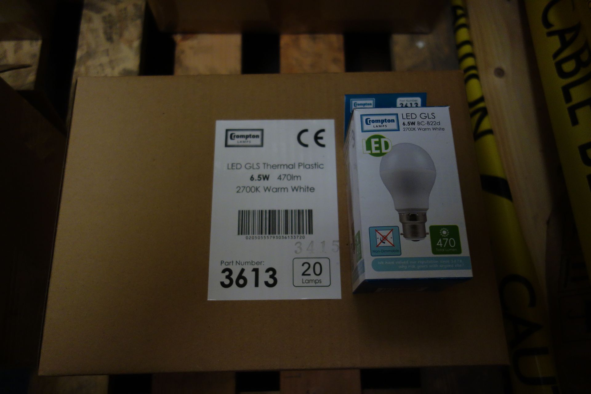 100 X Crompton 3613 LED GLS Thermal Plastic 6.5 W 470 Lumen 2700K Warm White