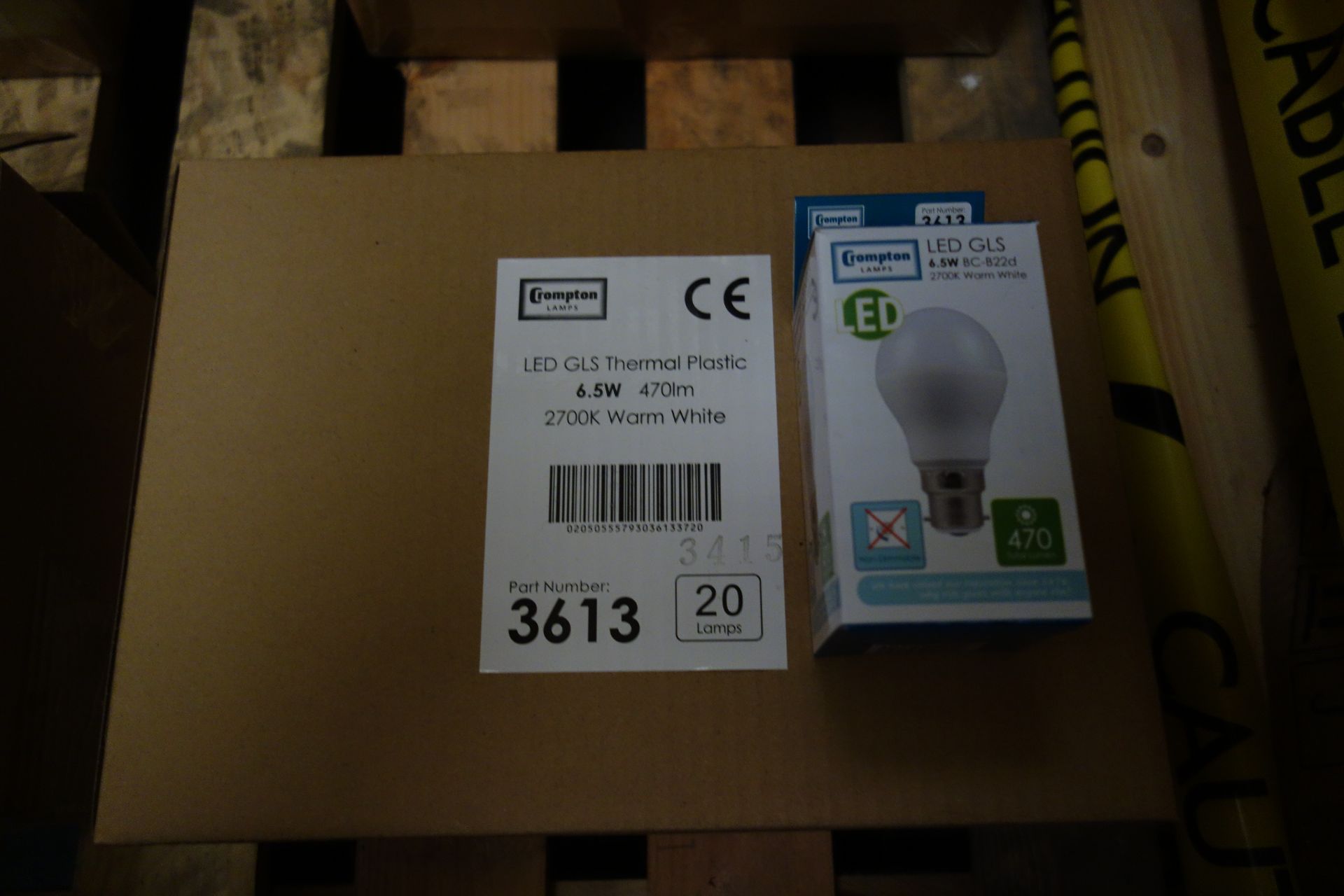 100 X Crompton 3613 LED GLS Thermal Plastic 6.5 W 470 Lumen 2700K Warm White