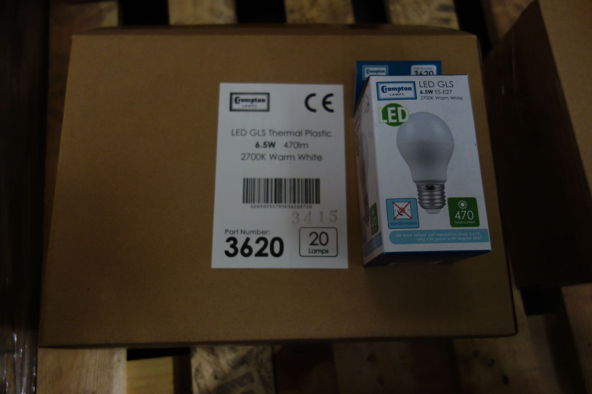 100 X Crompton 3620 LED GLS Thermal Plastic 6.5 W Lumen 2700K Warm White
