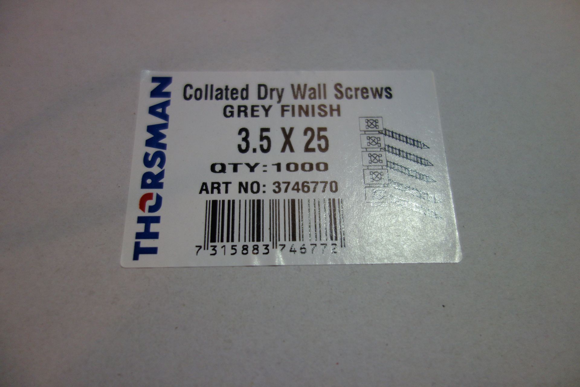 20,000 X Thorsman 3.5 X 25 Collated Dry Wall Screws Grey Finish 1000 Screws To One Box 20 Boxes In