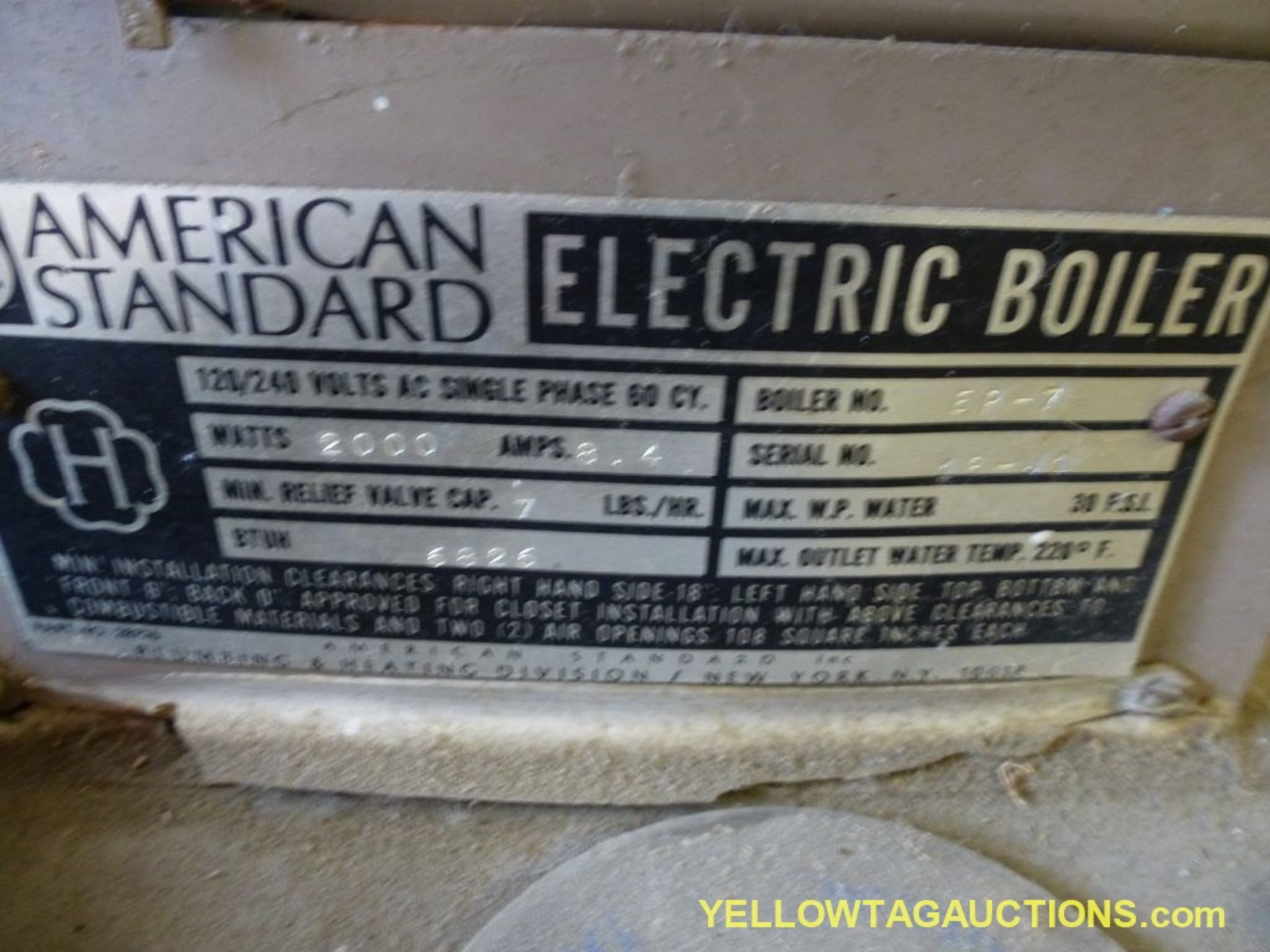 American Standard Electric Boiler|2,000 W7 lb/hr220 Deg F30 PSILocation: Charlotte, NC - Image 4 of 4