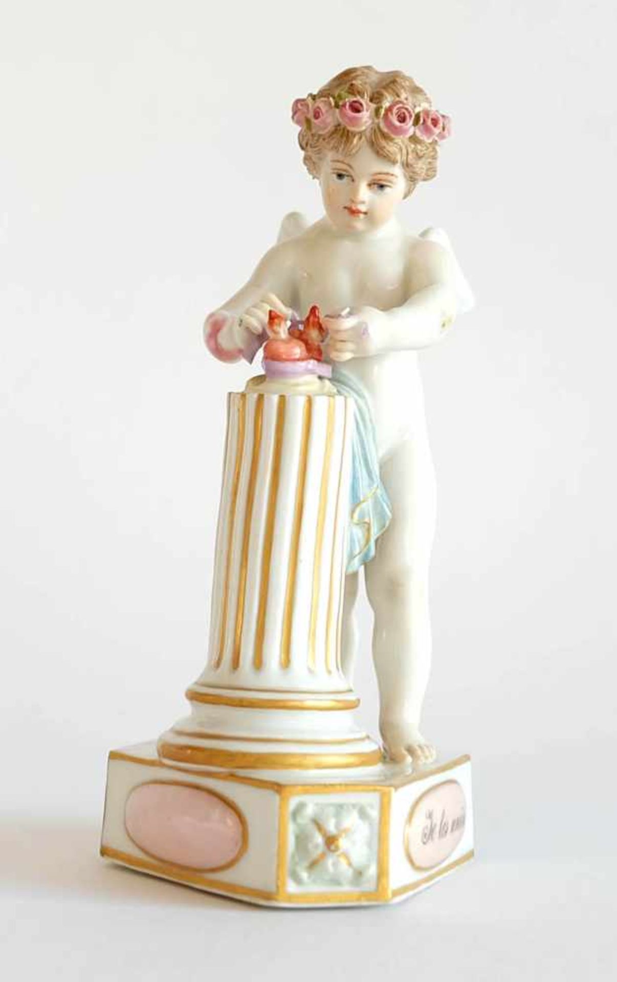 FIGUR, Königliche Porzellan-Manufaktur Meissen, 1860-1924, polychrom-gold, Devisenkind: "Je les