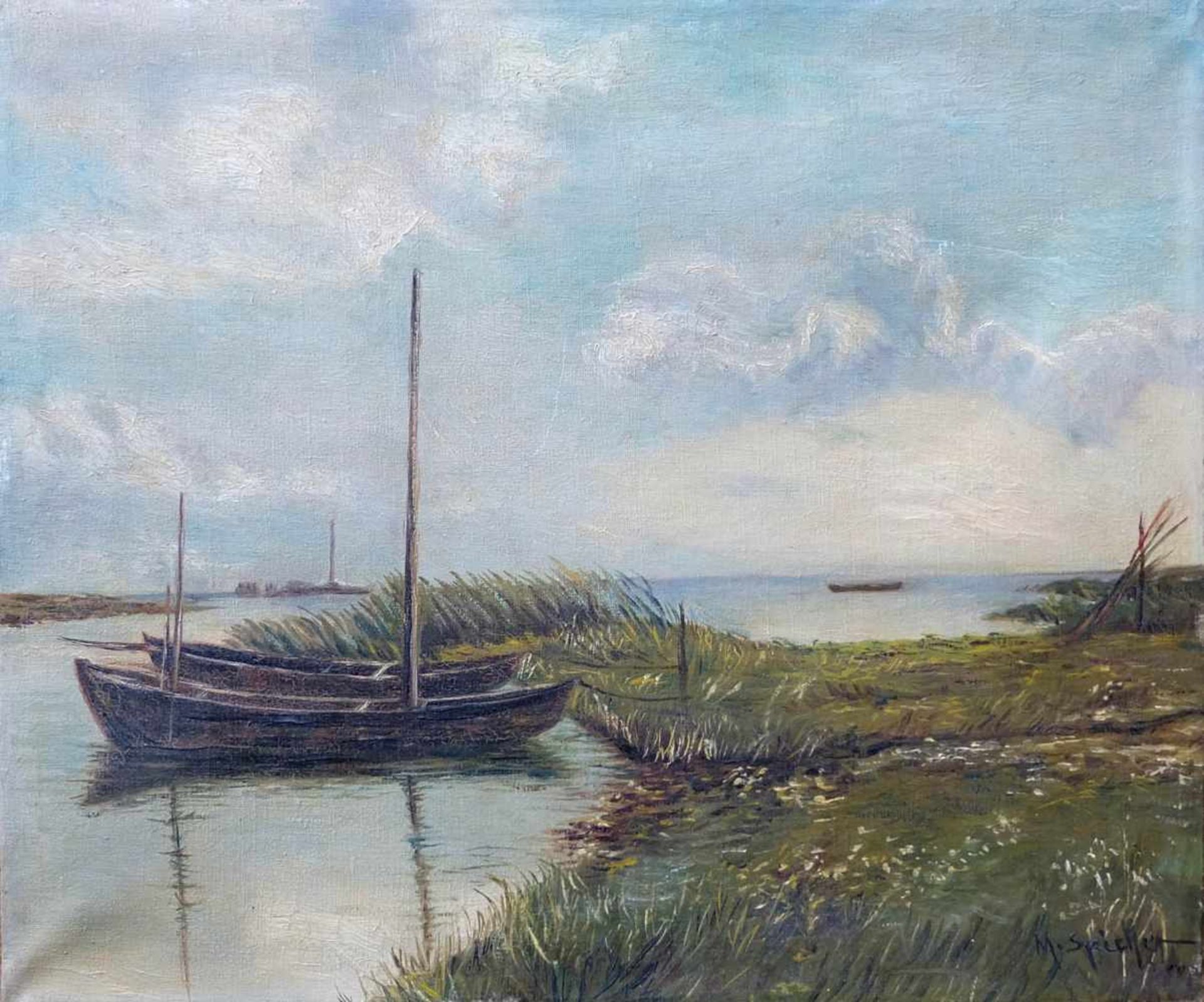 SPIEKER, M. (*ca. 1880 +1953), Norddeutsche Schule, Öl/ Lewinwand, Küstenlinie an der Nordsee, unten