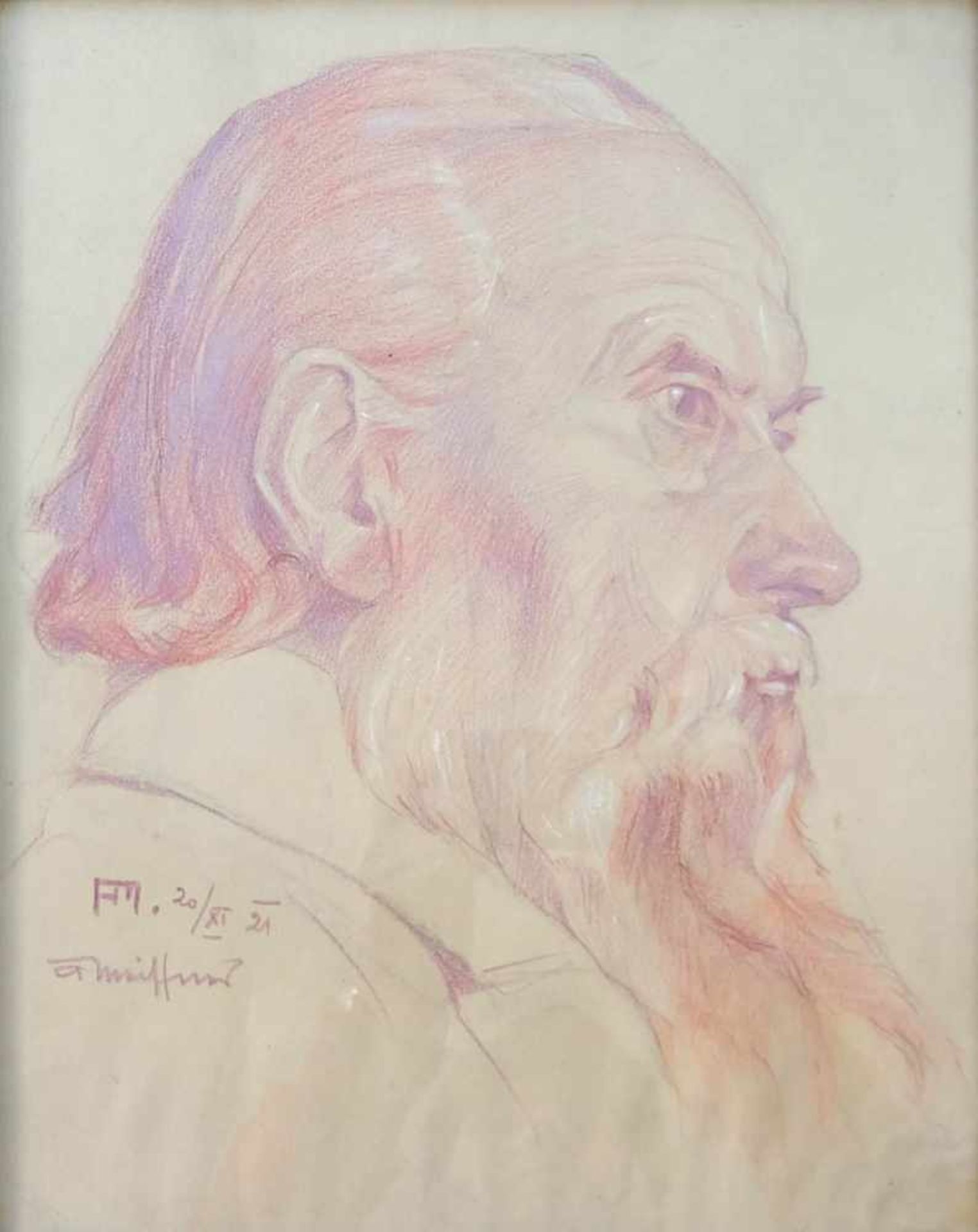 MEISSNER, A., Rötel laviert/ Papier, Profilportrait des Hans Thoma, unten links monogrammiert,