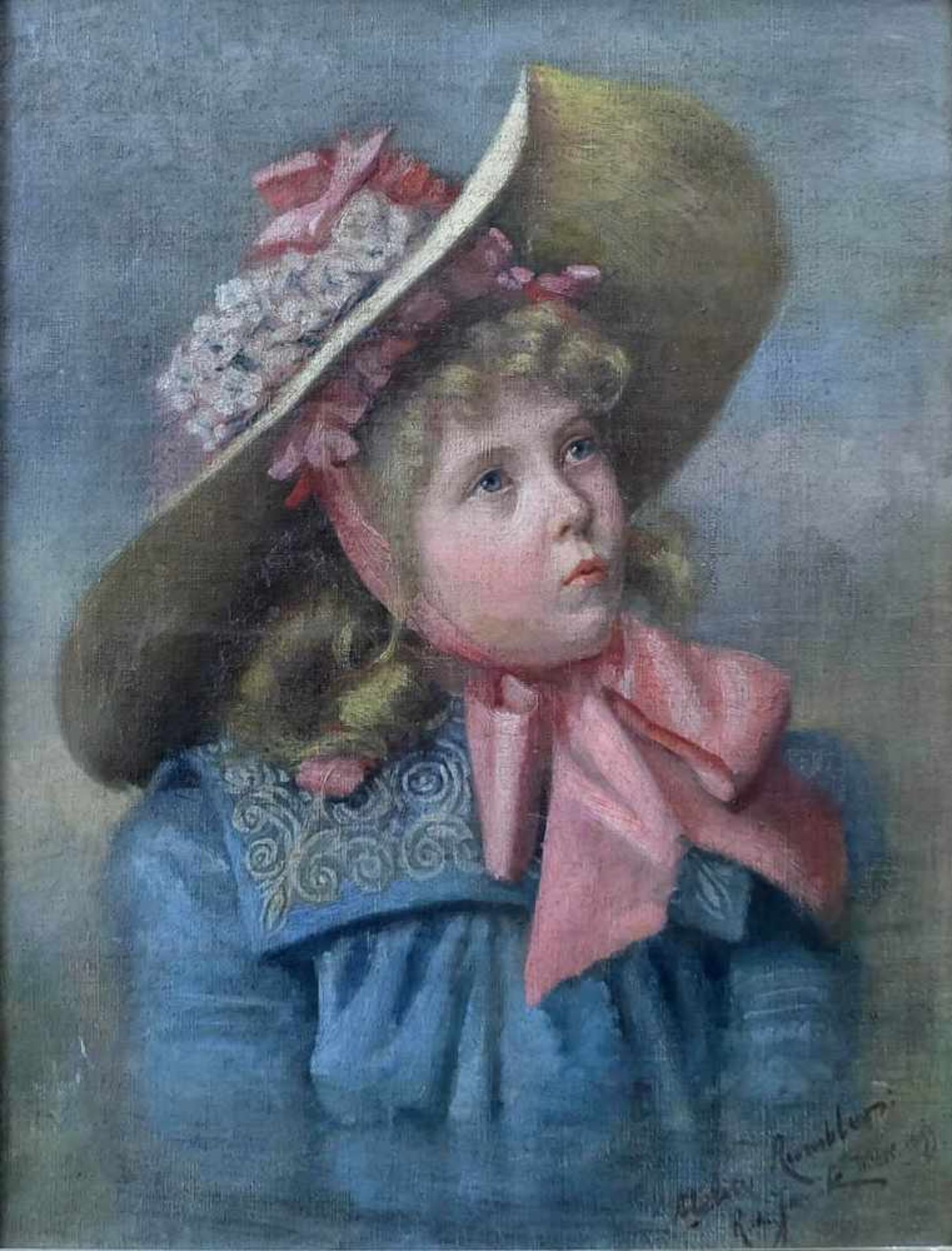 PORTRAITIST, Ende 19.Jh., Öl/ Leinwand, Brustportrait eines Mädchens mit Sonnenhut, rechts unten