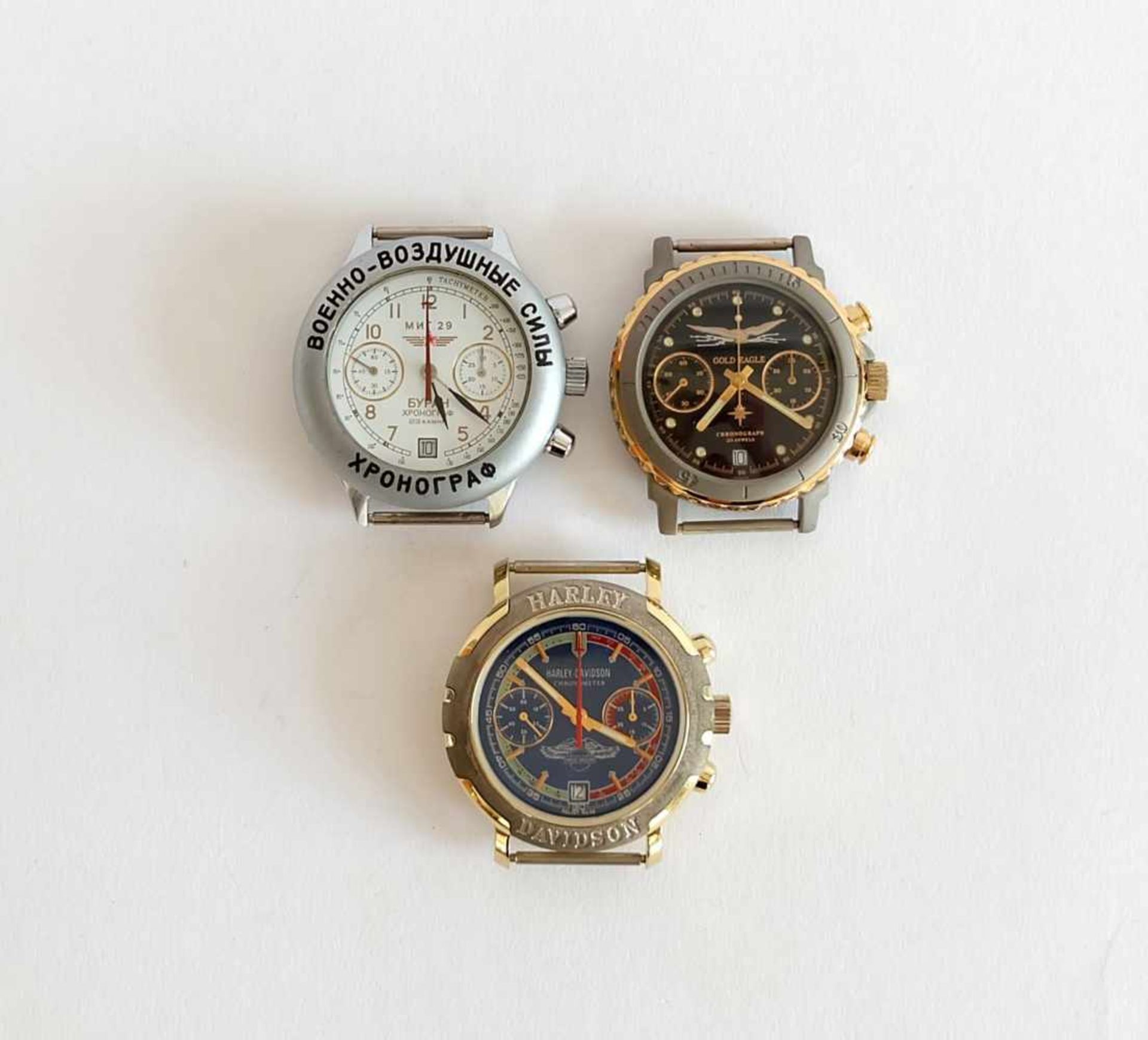 HAU, Konvolut von 3, Herst. Erste Moskauer Uhrenfabrik, Marke Poljot, Chronograph, 23 Steine, 2x