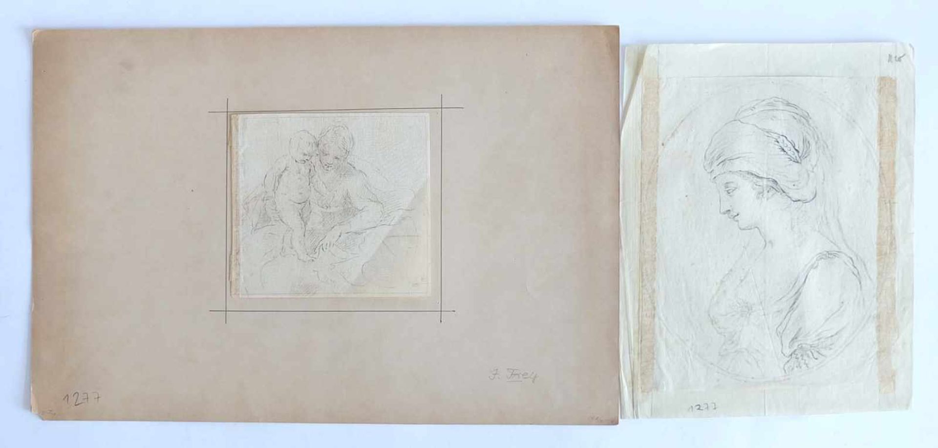 BLEISTIFTZEICHNUNG, Konvolut v. 2, 18./ 19. Jh., hochovale Form, Brustporträt einer Frau, 24 x 20 cm