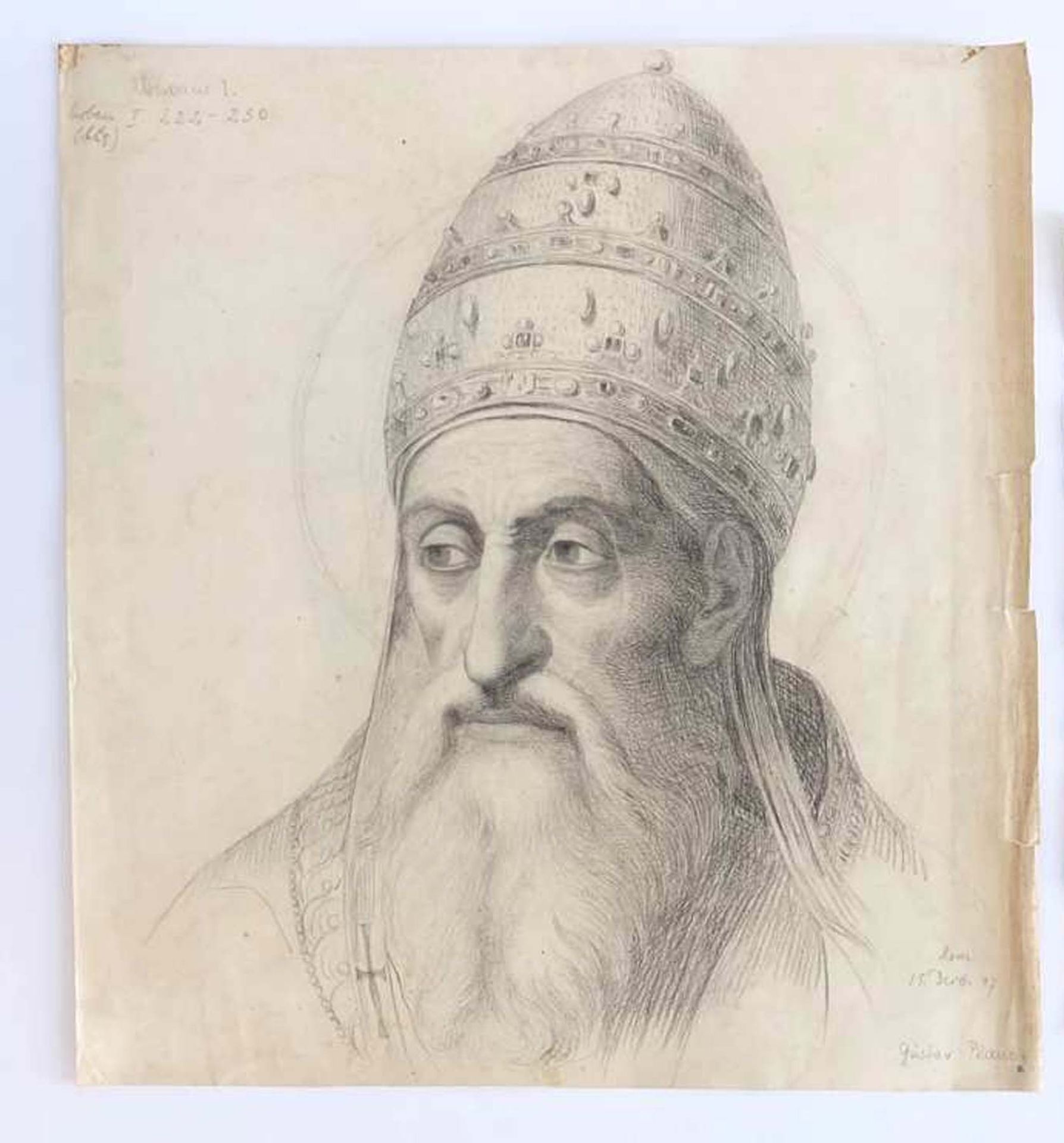 ANONYMOUS, 19.Jh., Bleistift/ Papier, avers Portrait eines Papstes mit Tiara, revers Arm der
