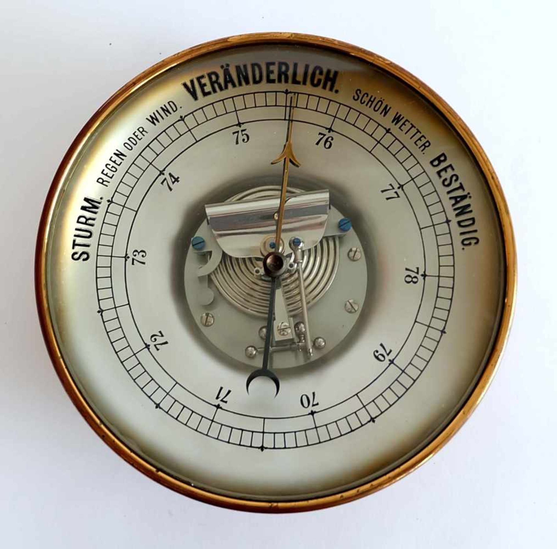 GROßES SCHIFFSBAROMETER, 1.Hälfte 20.Jh., Messingkorpus, orig. Glasscheibe mit Skalierung,