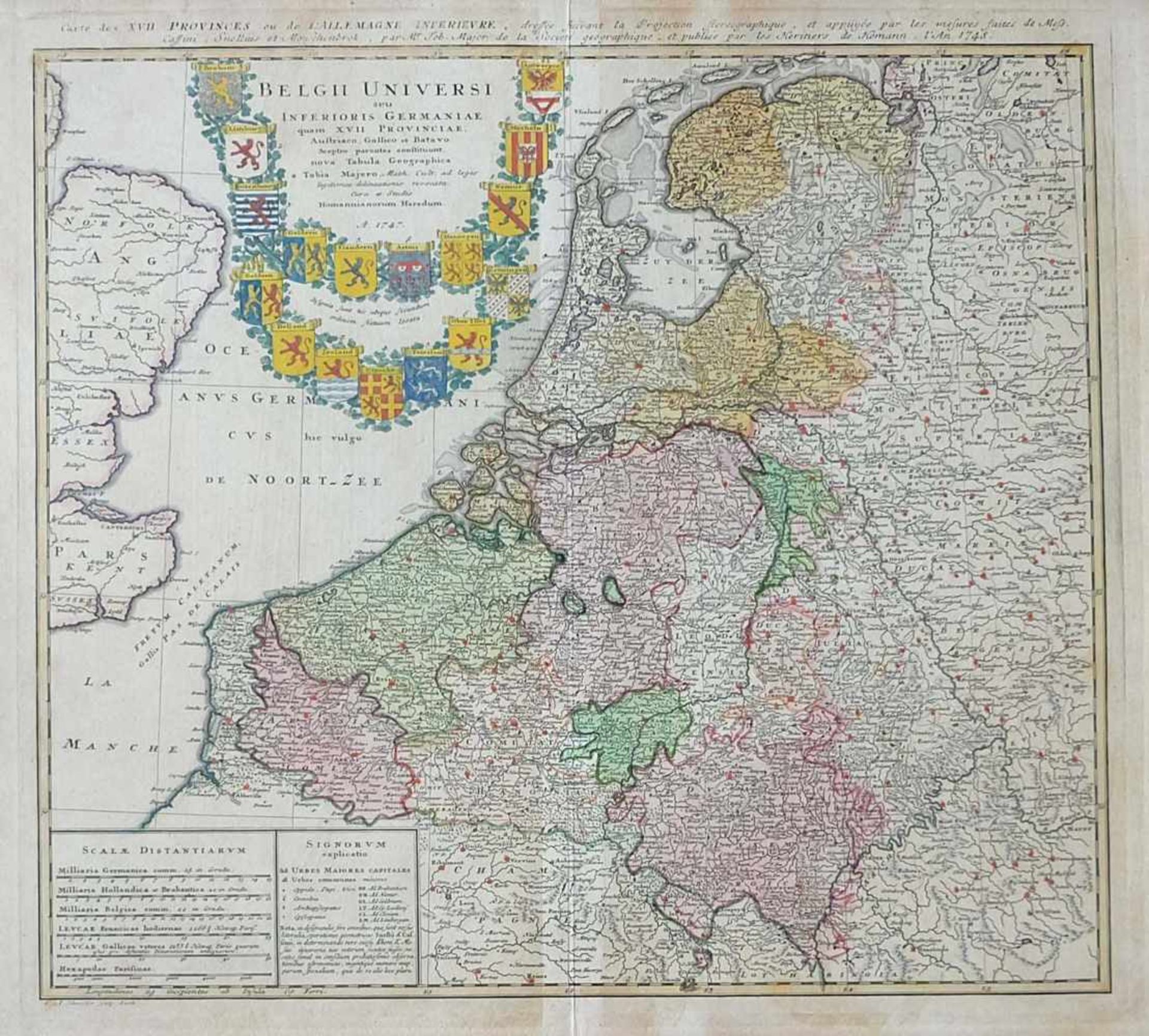 BELGIEN/ NIEDERLANDE, Kupferstichkarte, altcoloriert, Belgii Universi, Homann Erben/ Augsburg