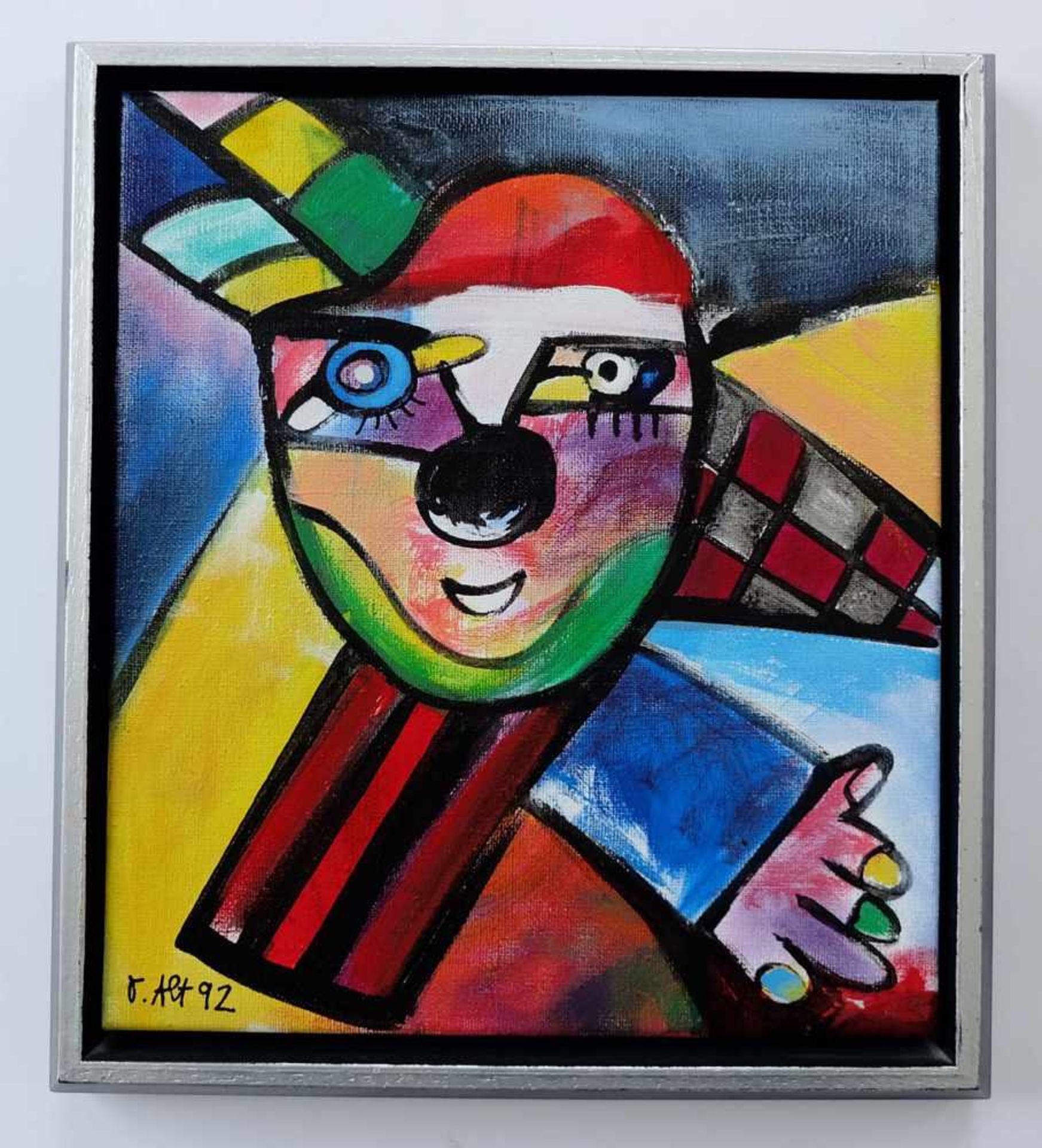 ALT, Otmar (*1940 Wernigerode, lebt/arbeitet in Norddinker), Acryl/ Leinwand, Clown mit Feder, links