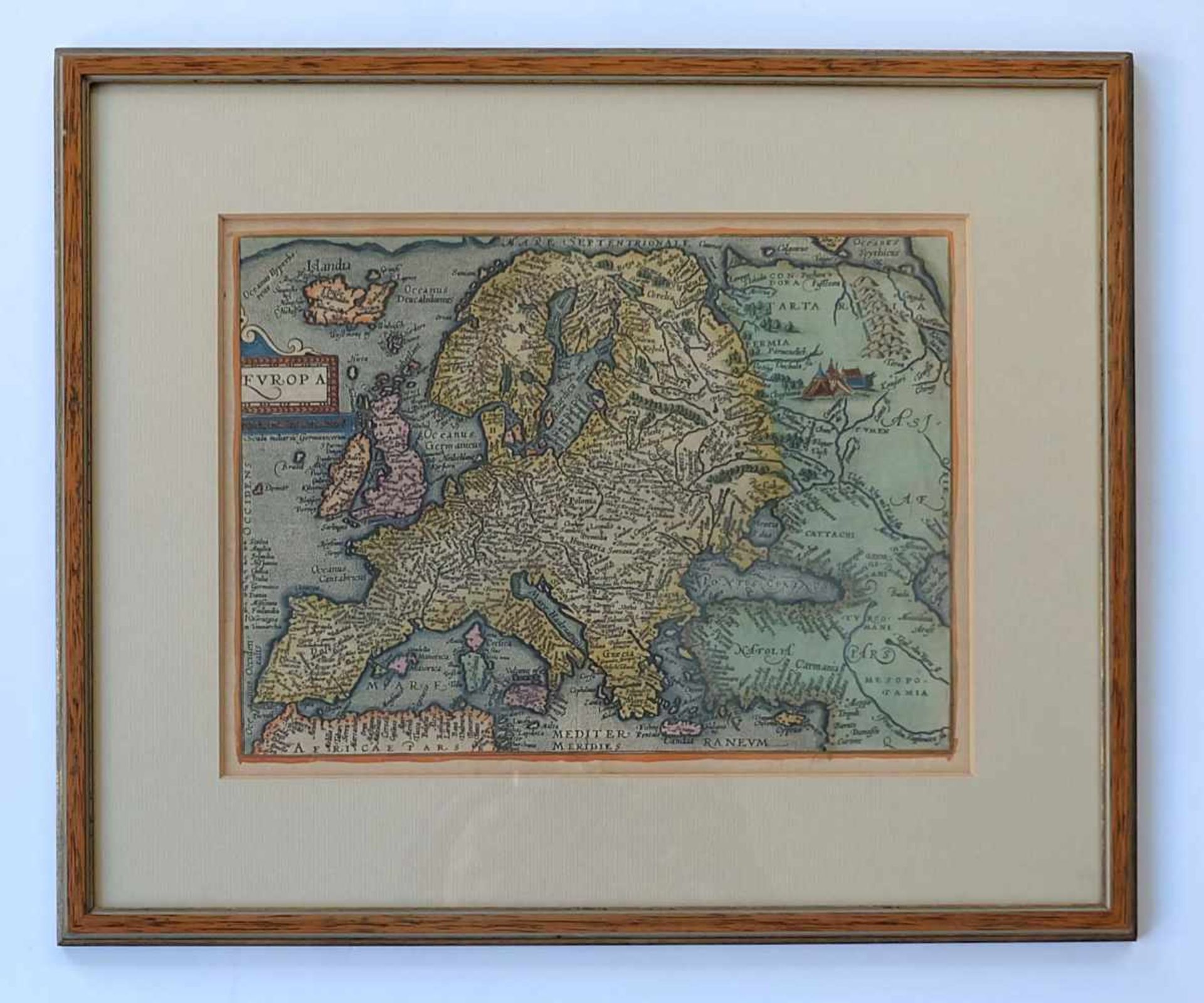 KUPFERSTICHKARTE, 17.Jh., Europa, altcoloriert, 19 x 26,5 cm, hinter Glas,