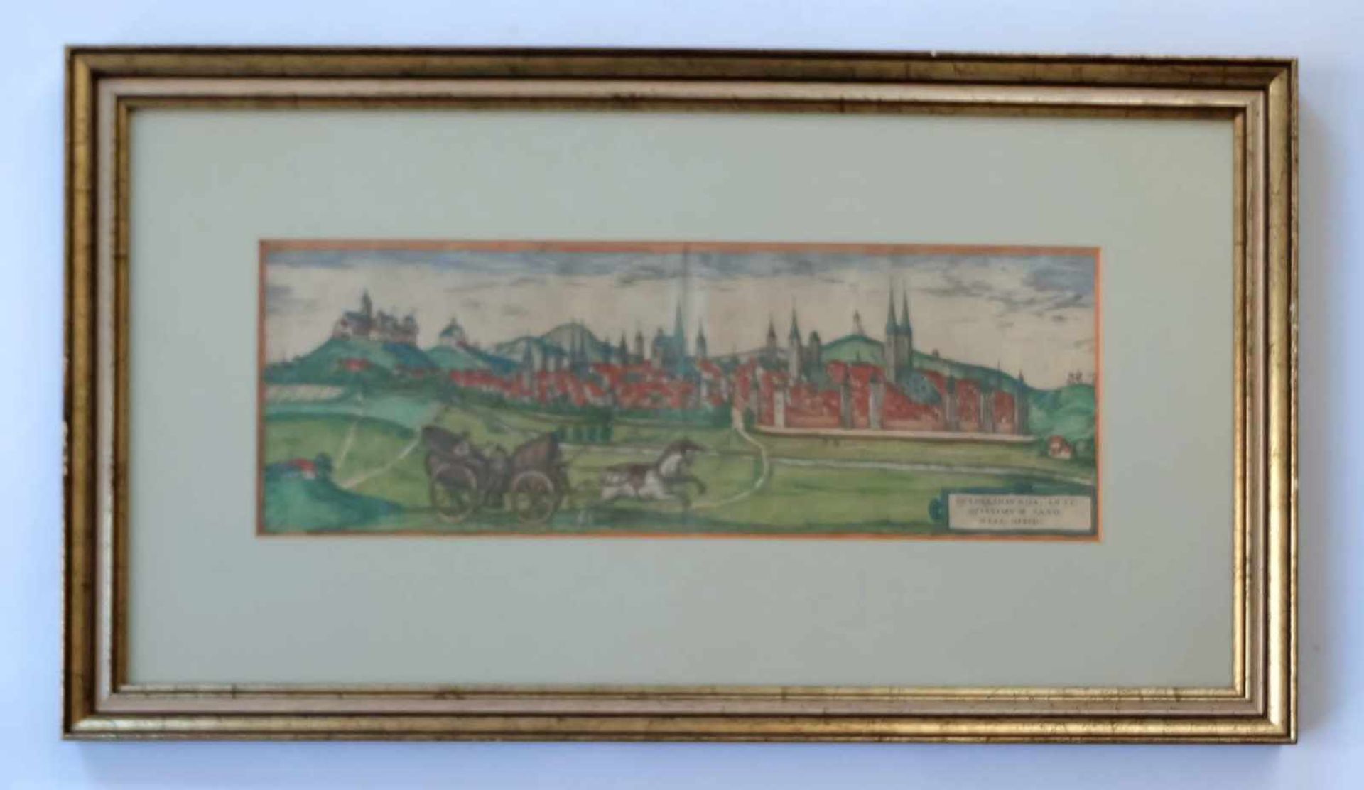 BRAUN/ HOGENBERG, Kupferstich, altcoloriert, Ende 16.Jh., Quedlinburg,Bugfalte, ca. 14,5 x 41,5