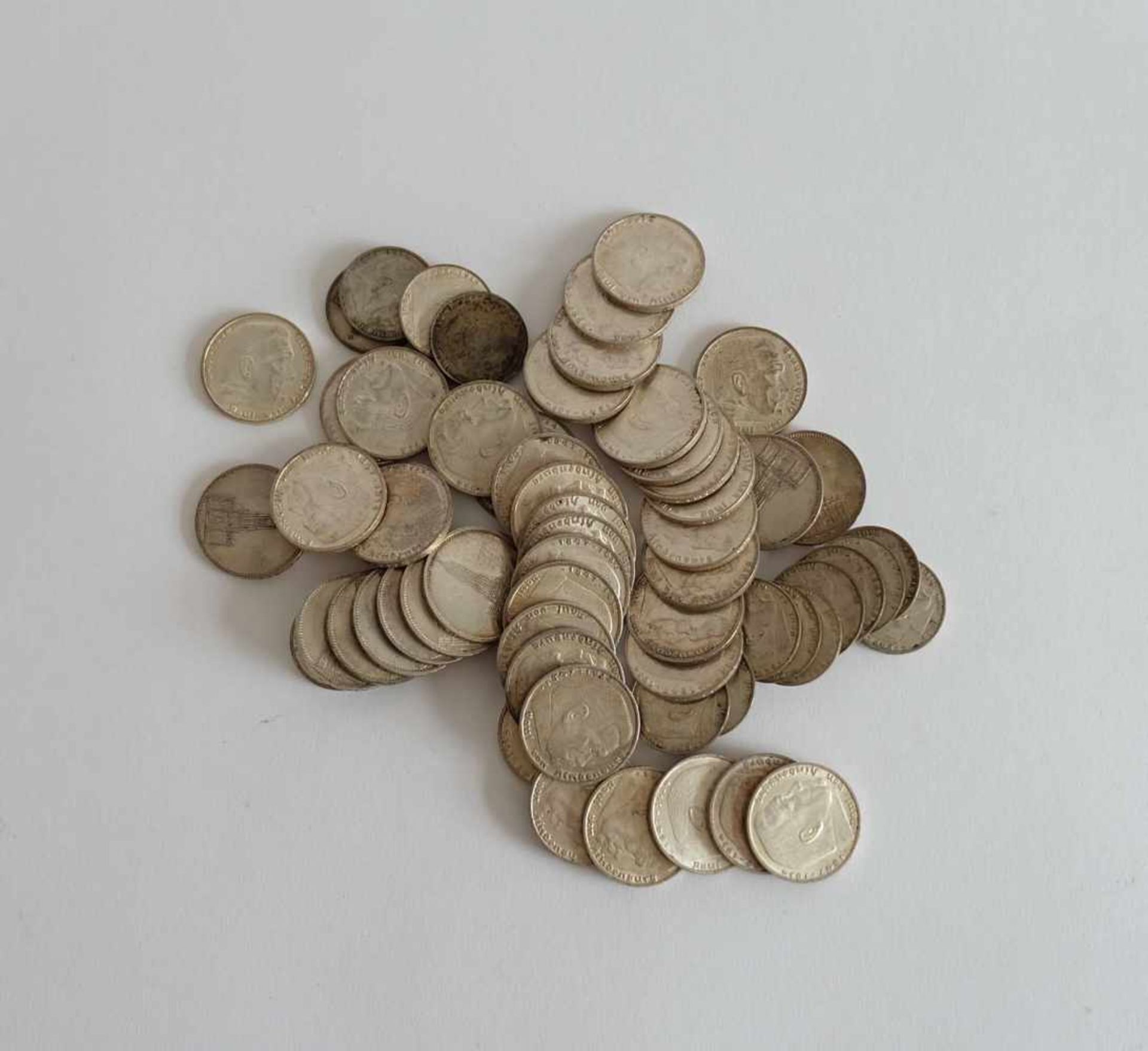 DEUTSCHES REICH, 1933-45, Silbermünzen, Konvolut von 59, bestehend aus: 2 RM, 1934