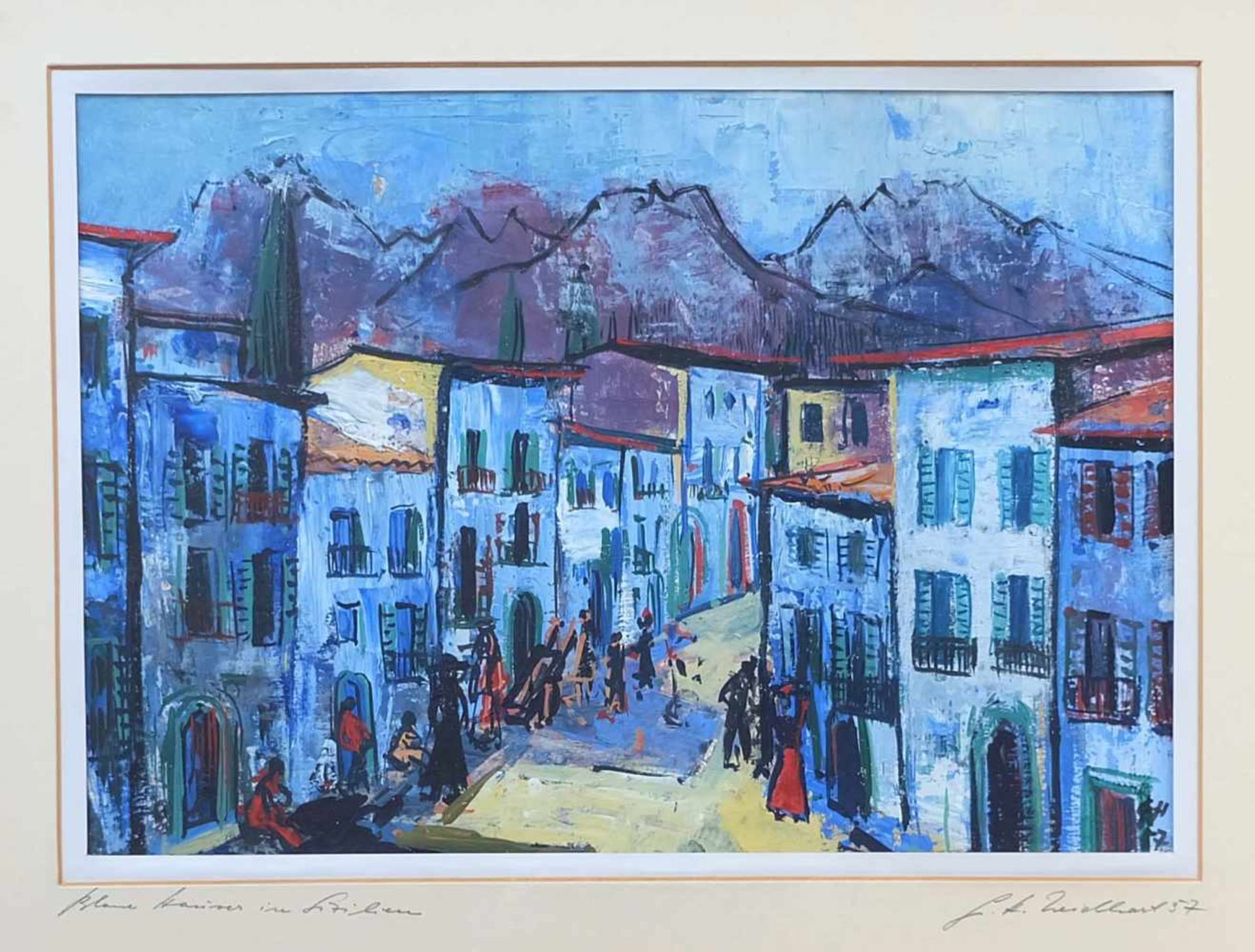 NEIDHART, G.Hubert (*1928 Schweinfurt +1999 ebd.), Öl/ Karton, "Blaue Häuser in Sizilien", unten