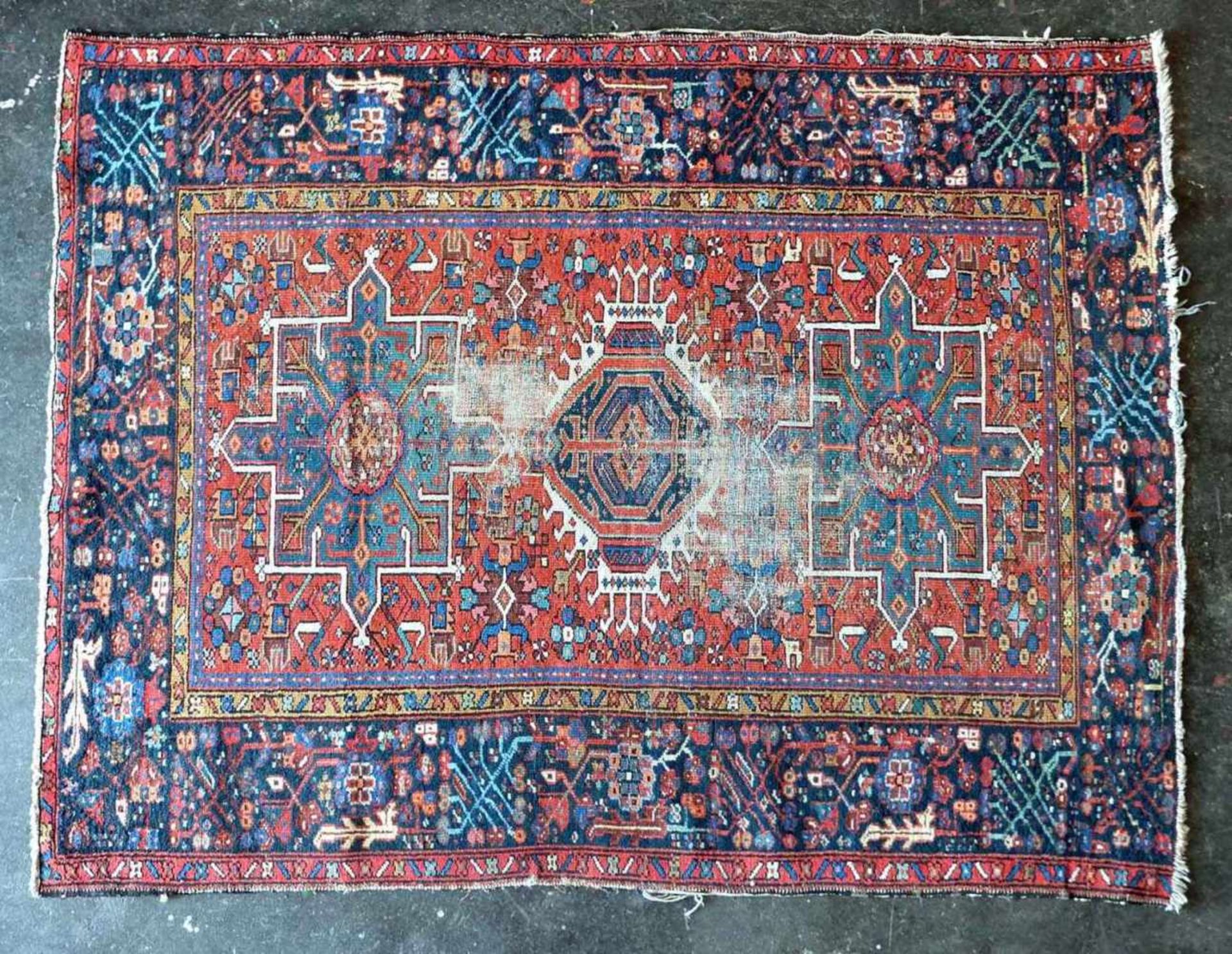 BRÜCKE, Kazak, antik, ca. 184 x 139 cm, ca. 2,56qm, beschädigt, abgelaufen