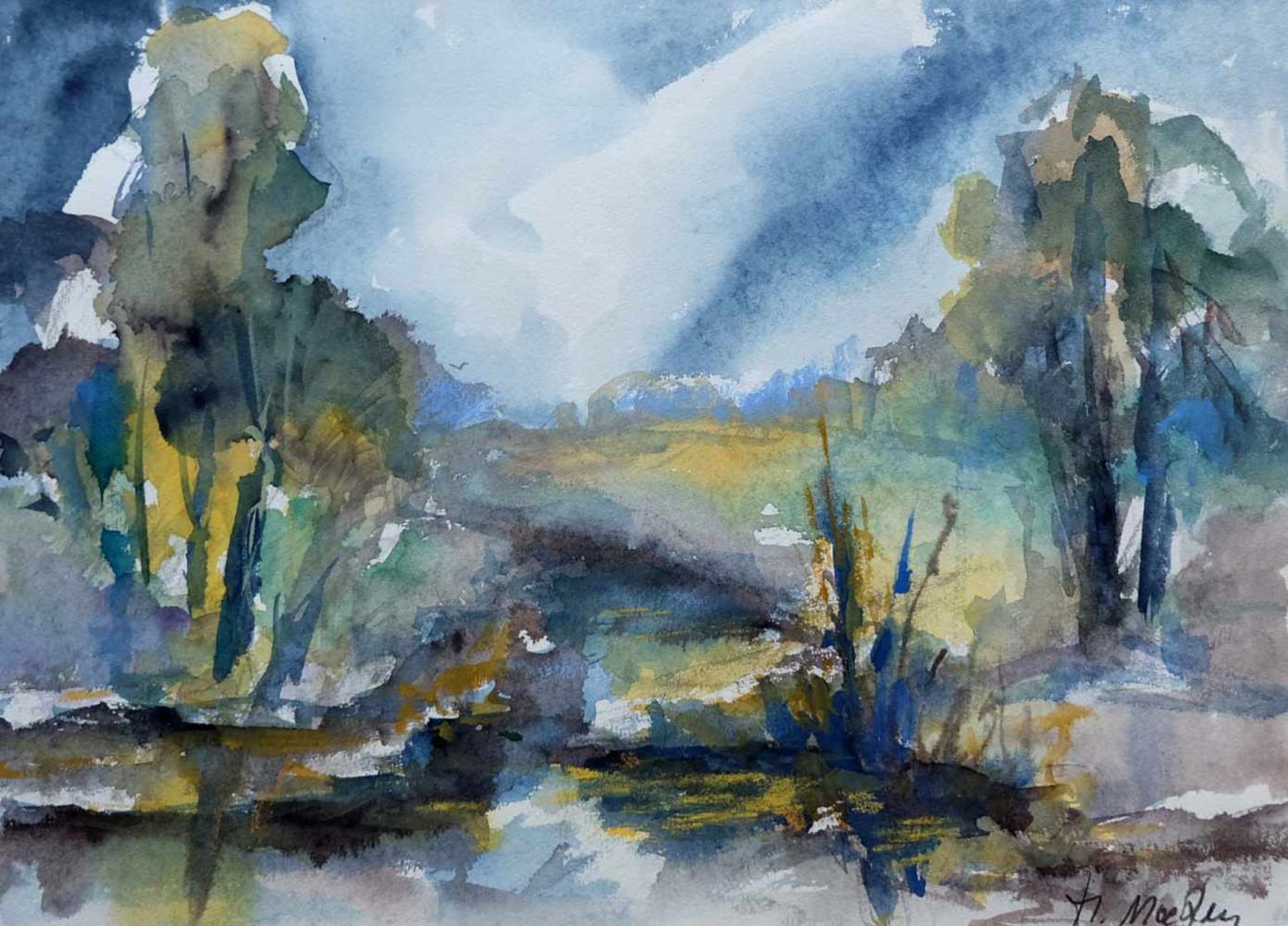 MARTEN, Michael, Aquarell, Herbstliche Flußlandschaft, rechts unten signiert, ca. 36 x 48 cm