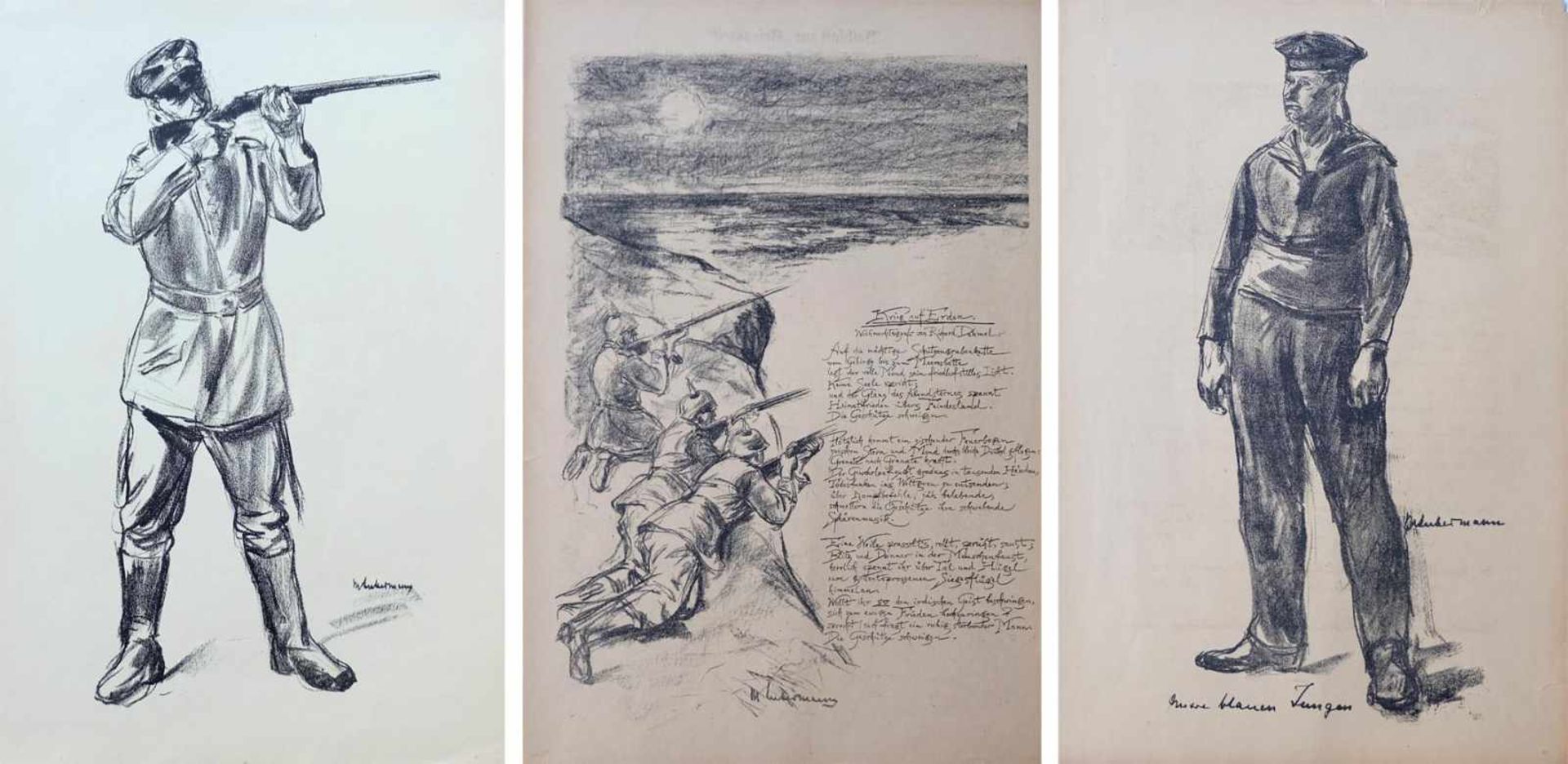 LIEBERMANN, Max (*1847 Berlin †1935 ebd.), 3 Lithografien, Illustrationen zu "Die Kriegszeit", je in