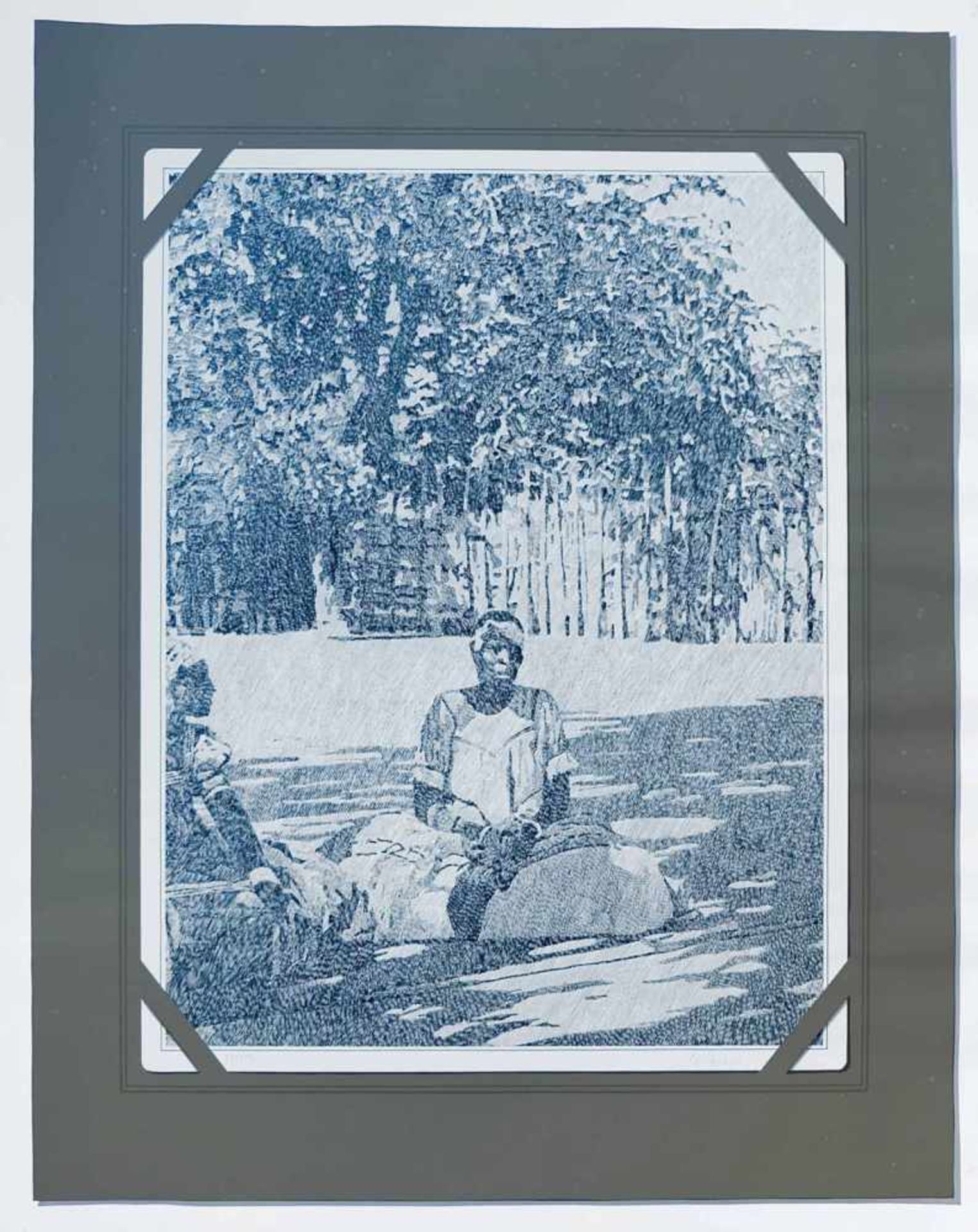 ZEITGENÖSSISCHE SCHULE, Serigraphie, 1970er-Jahre, Trompe l´œil einer Fotografie, 2 Afrikanerinnen