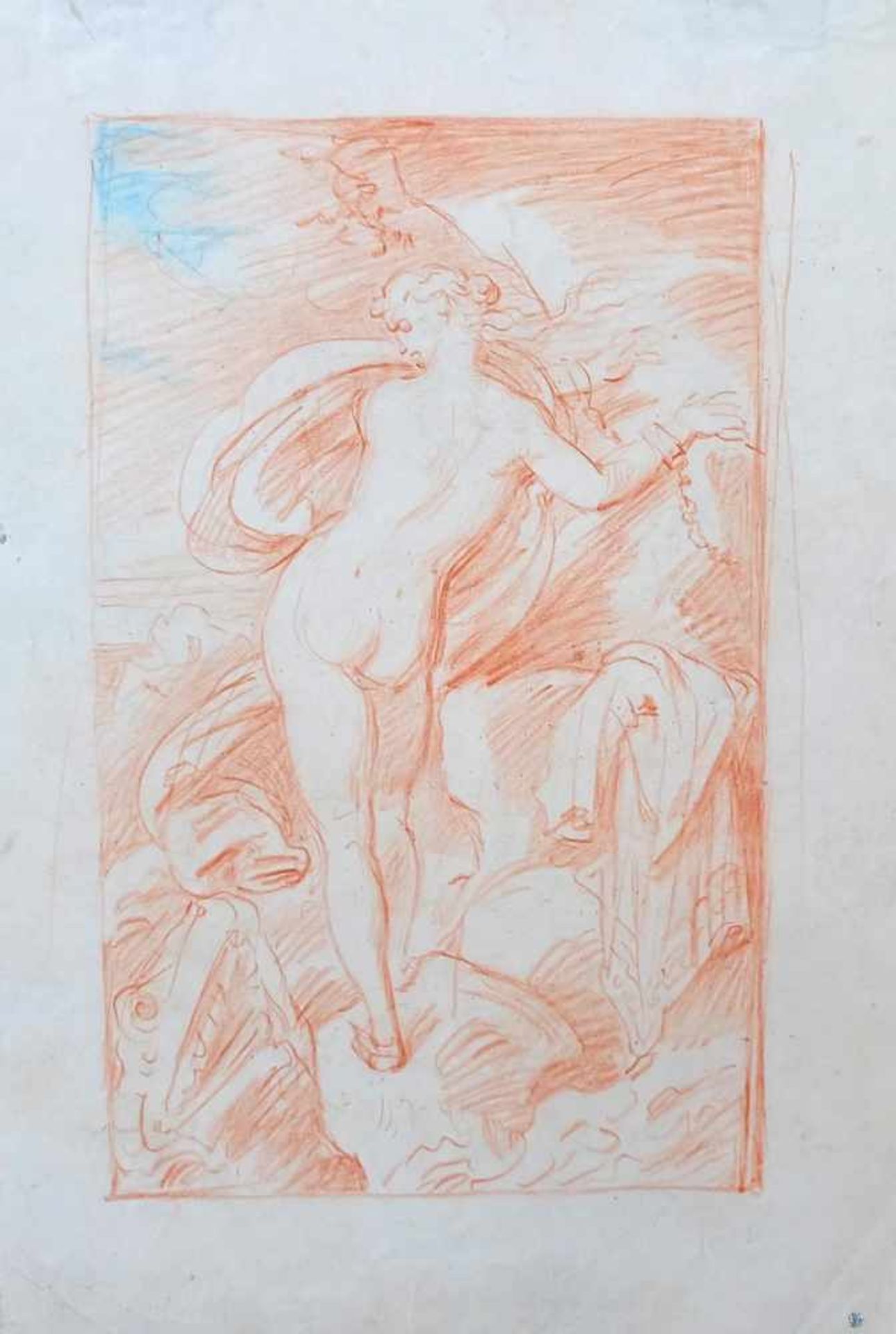 DEUTSCHE SCHULE, 19. Jh., Handzeichnung, Rötel/Papier, Andromeda, ca. 21 x 13 cm, verso Skizze