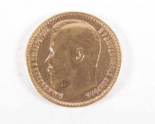 FÜNFZEHN GOLDRUBEL, 900/ooo, Nikolaus II., Dm 2,4, ca. 12,7g, 1897 22.00 % buyer's premium on the