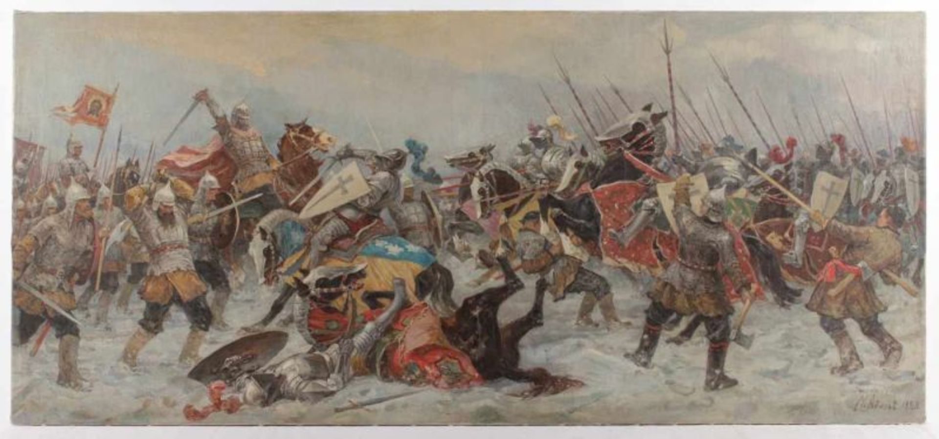 AVILOV, Mikhail Ivanovitch (1882-1954), "Eisschlacht auf dem Peipussee", Öl/Lwd., 75 x 168,5, - Image 4 of 14