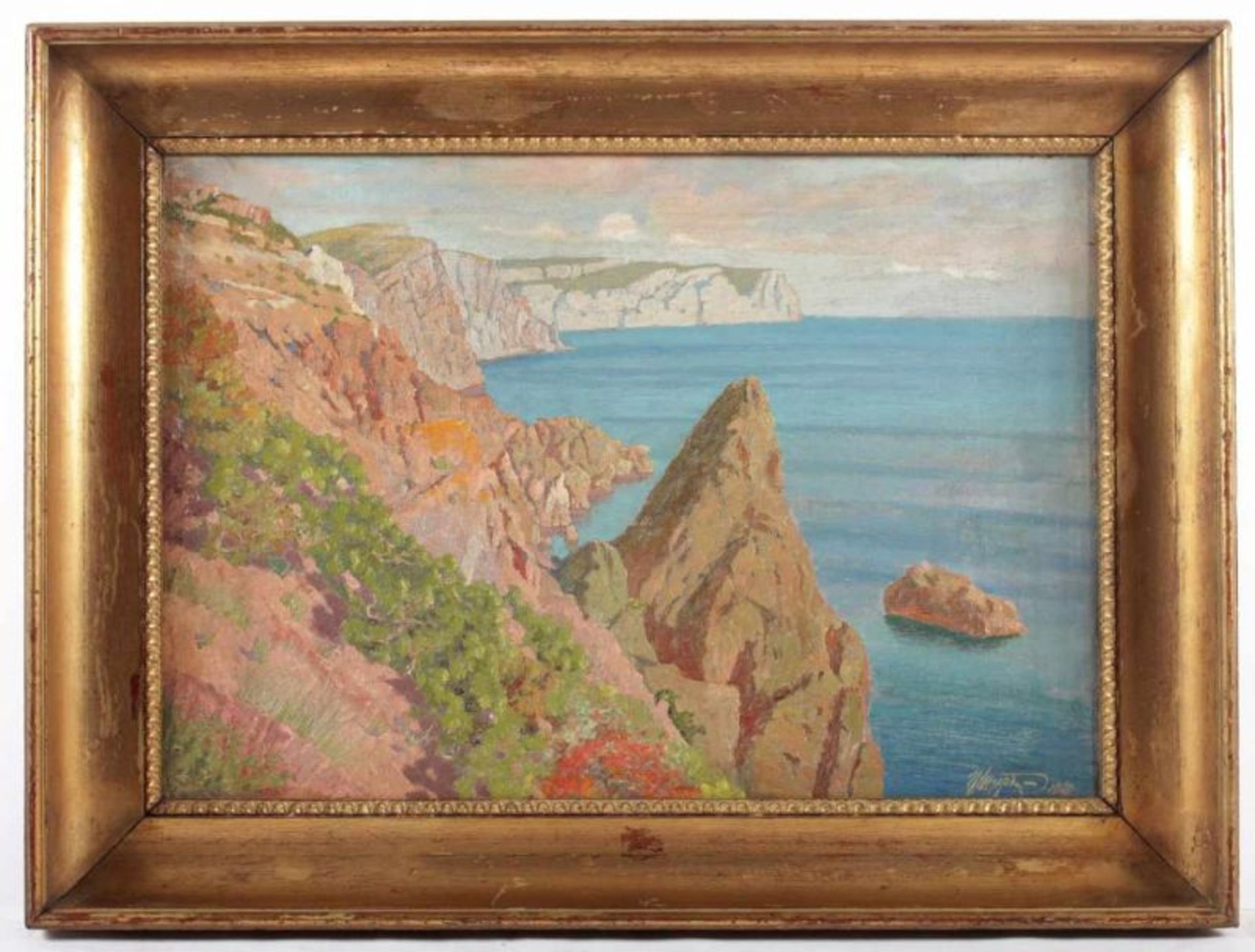 RUSSISCHER MALER UM 1900, "Küstenpartie zwischen Balaklava und Sewastopol", Öl/Lwd., 35 x 50, - Image 3 of 8