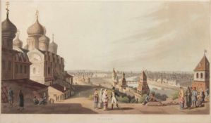 MOSKAU - MOSCOW, kolorierte Aquatintaradierung, 28 x 51,5, published by R. Bowyer, "An illustrated