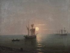 LAGORIO, Lev Feliksovic (1826/27-1905), "Segelschiffe bei Mondschein", Öl/Lwd., 55 x 68,