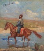 ROUBAUD, Frans Alekseevich (1856-1928), "Berittener Tscherkesse im Kaukasus", Öl/Holz, 22,5 x 20,